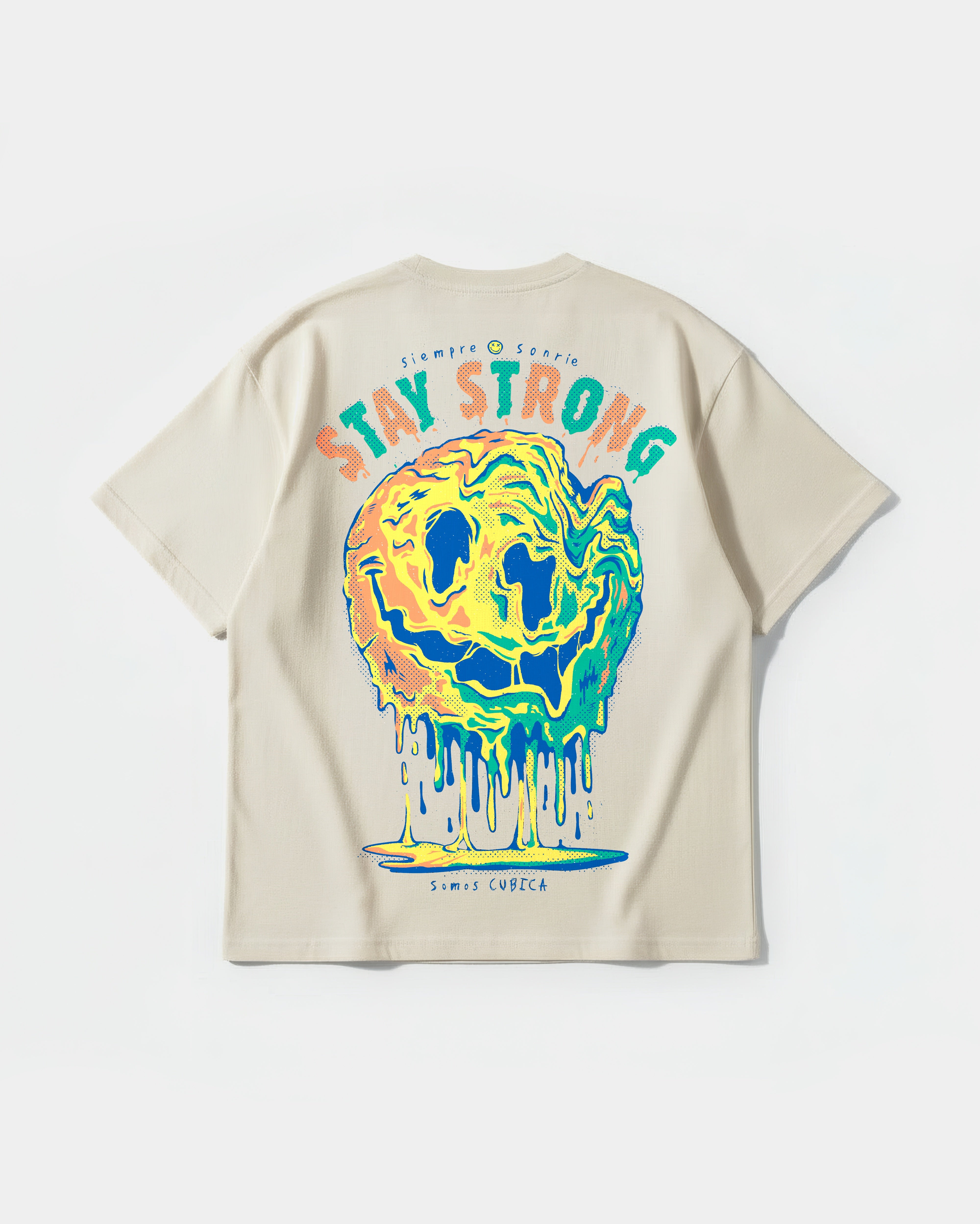 Camiseta Siempre Sonrie Pocket Front Oversize Basic Beige