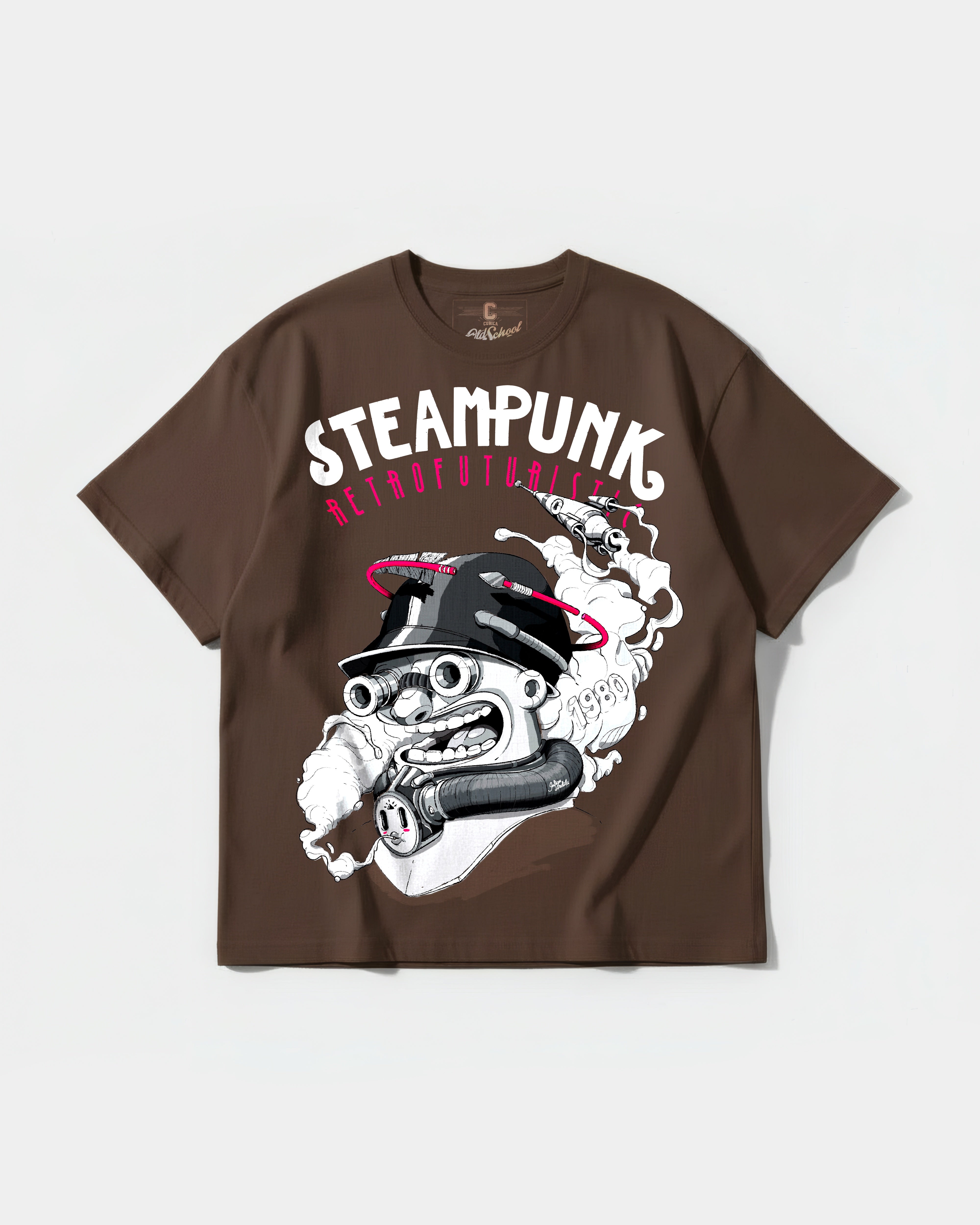 Camiseta Steampunk Retrofuturistic Big Front Oversize Basic Marron