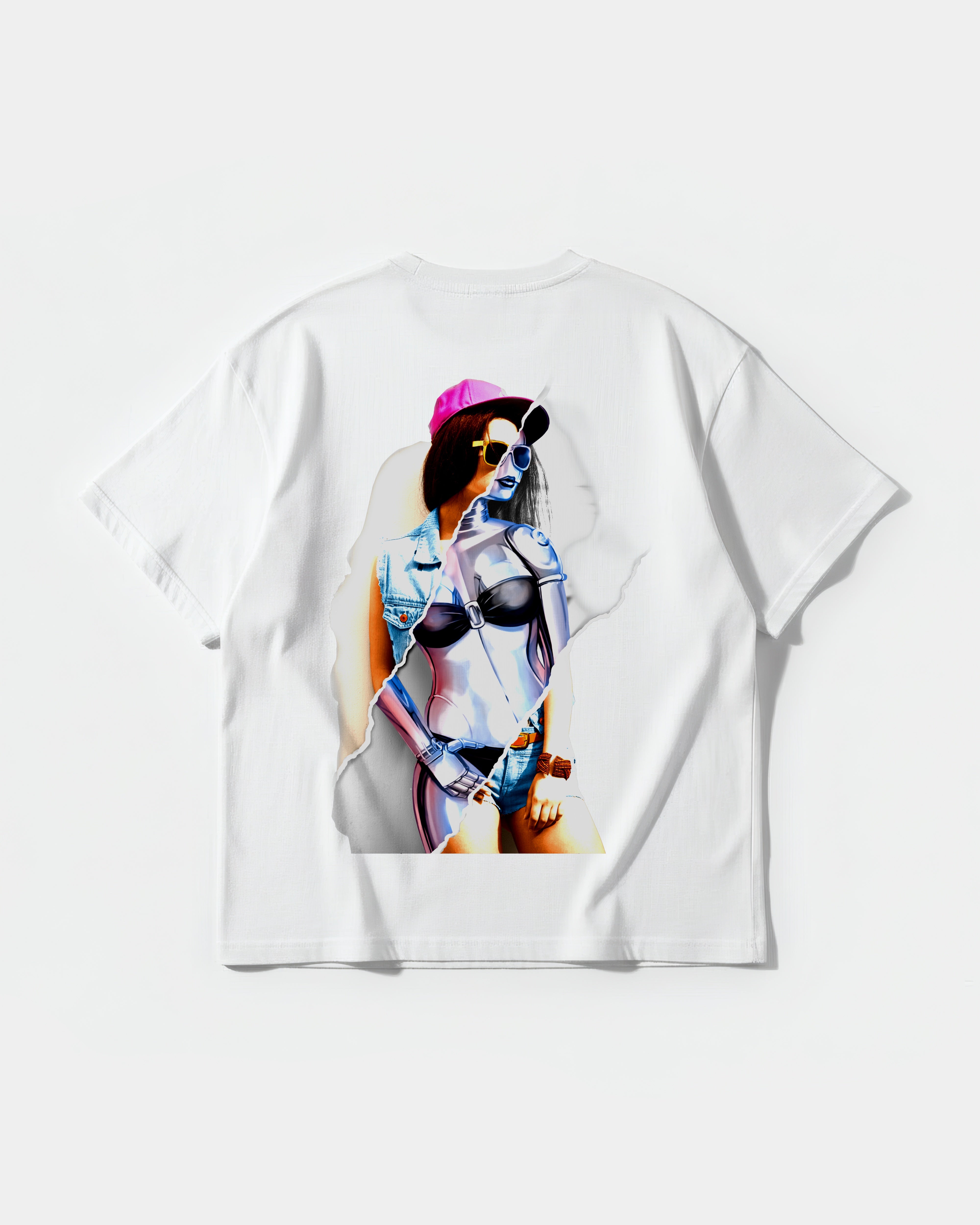 Camiseta Robot Girl Big Back Oversize Basic Blanco