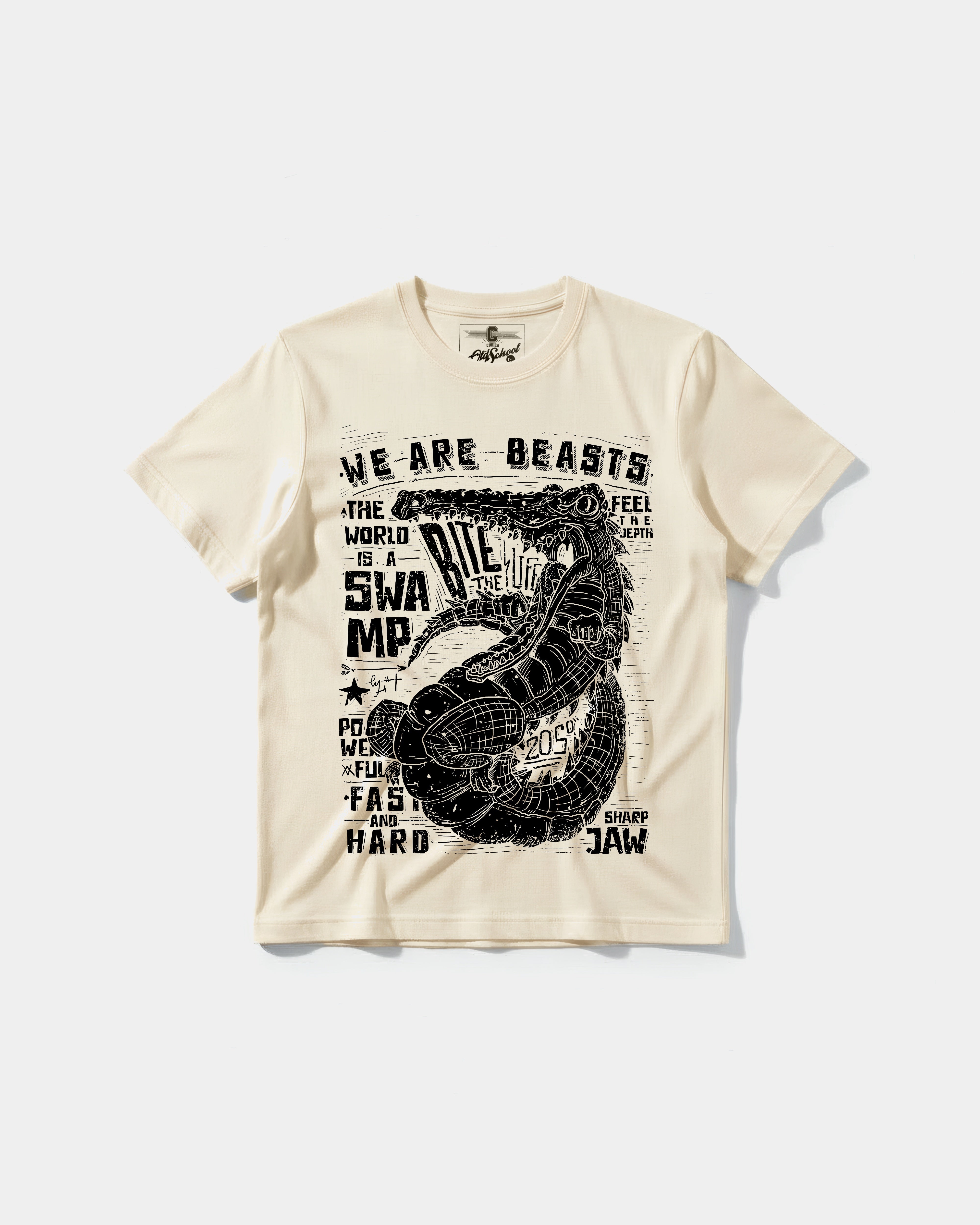 Camiseta We Are Beasts White Big Front Regular Basic Beige