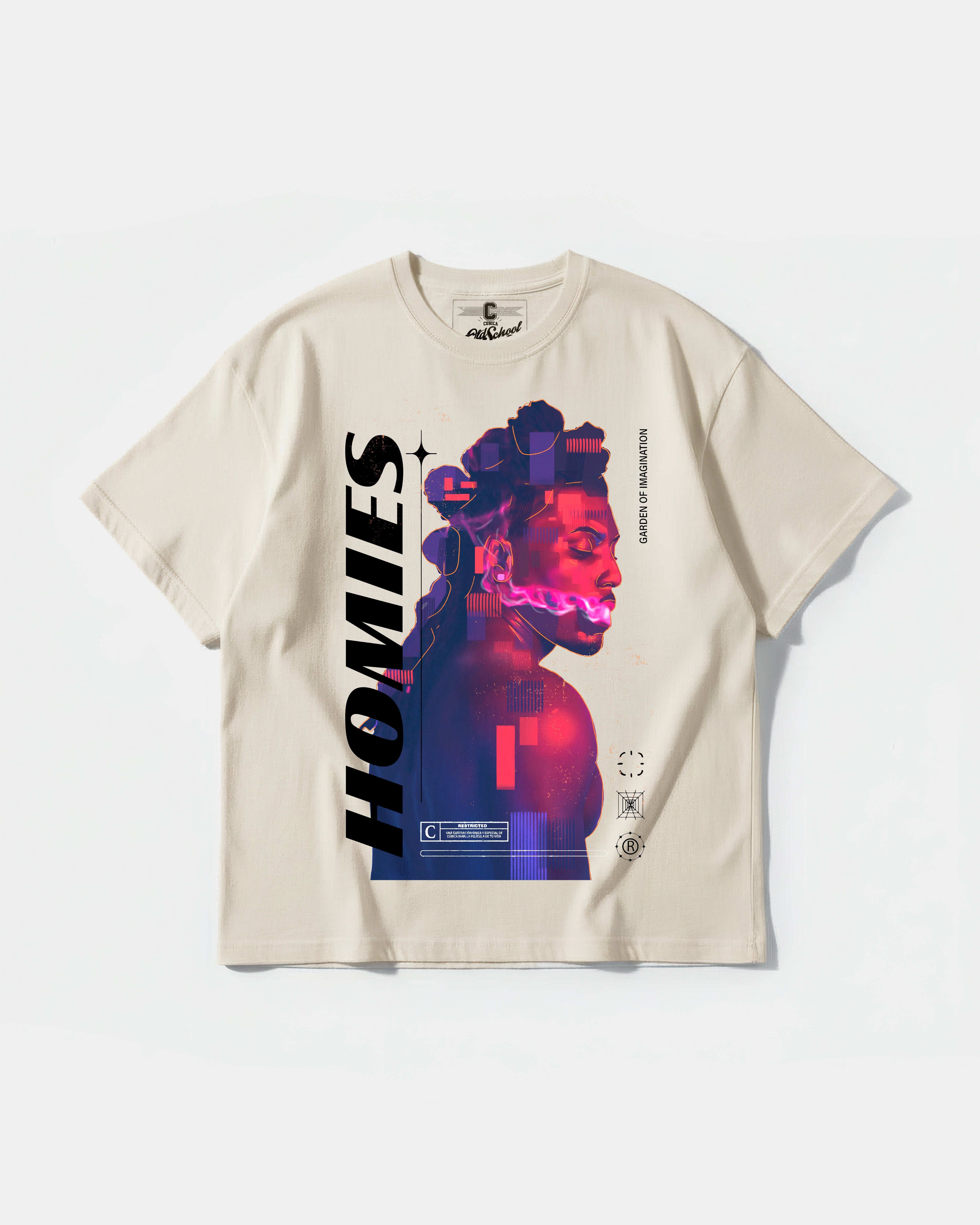 Camiseta Homies White Big Front Oversize Basic Beige
