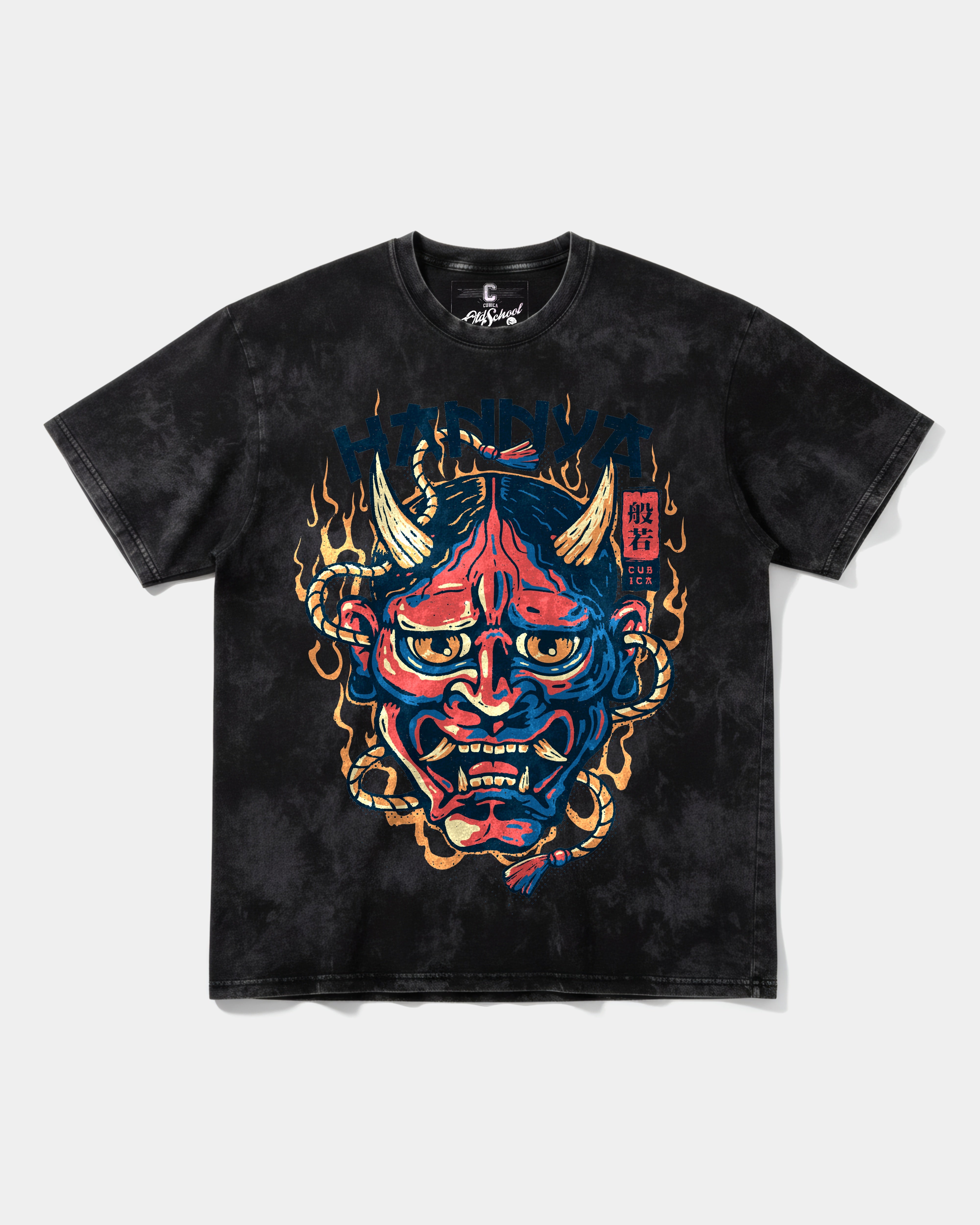 Camiseta China Hannya Big Front Oversize Acid Negro