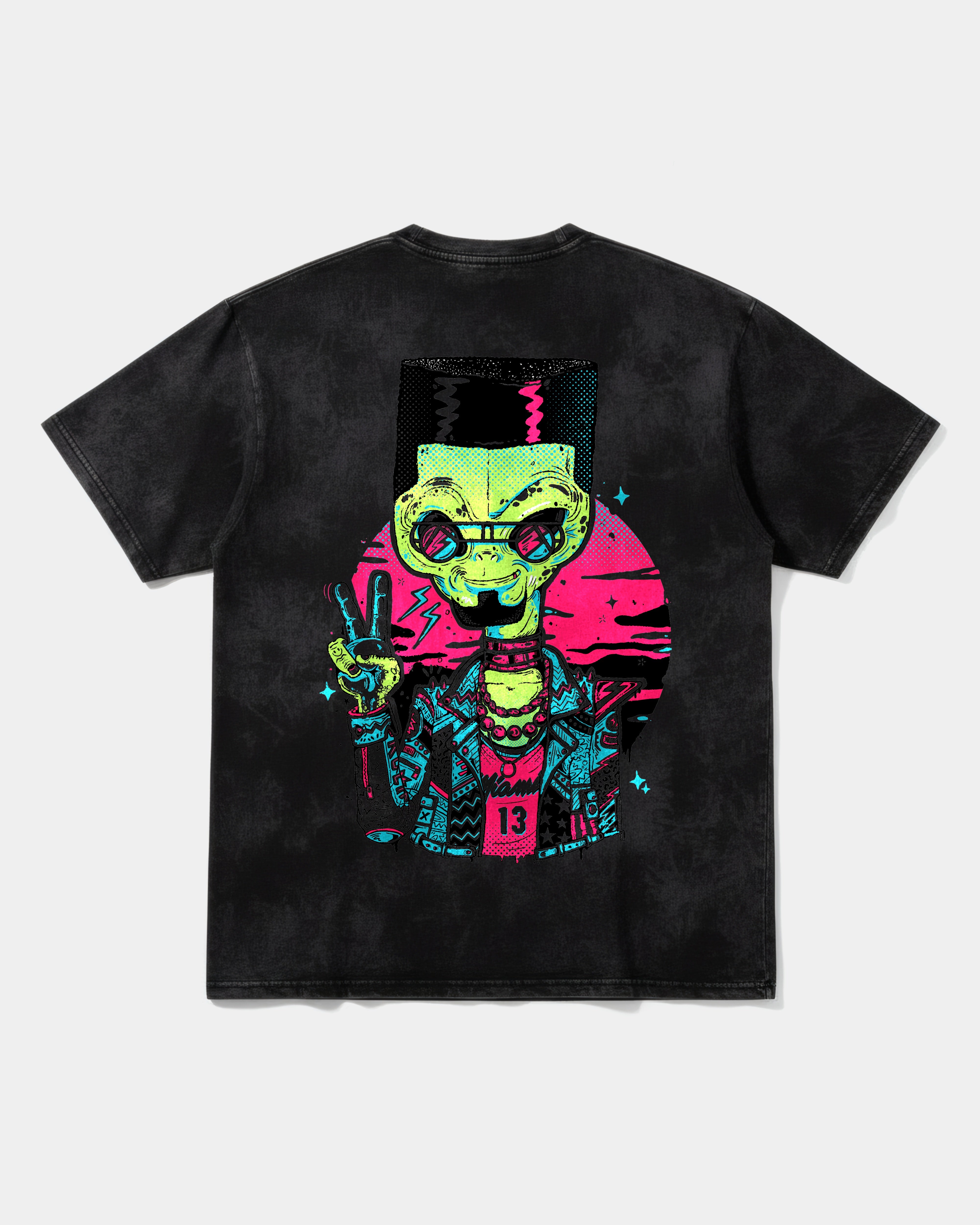 Camiseta Alien In Miami Big Back Oversize Acid Negro