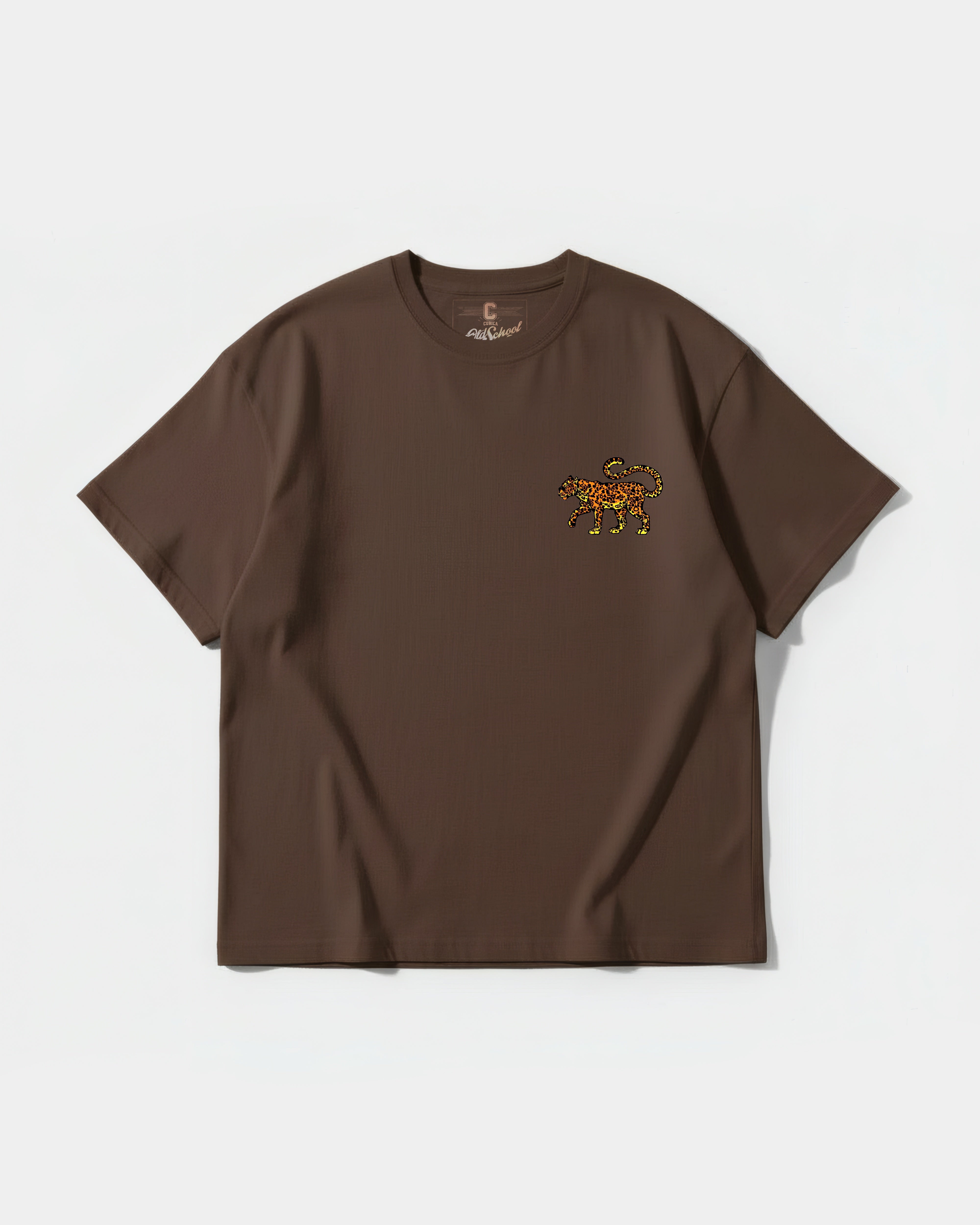 Camiseta Leopardo Pocket Front Oversize Basic Marron