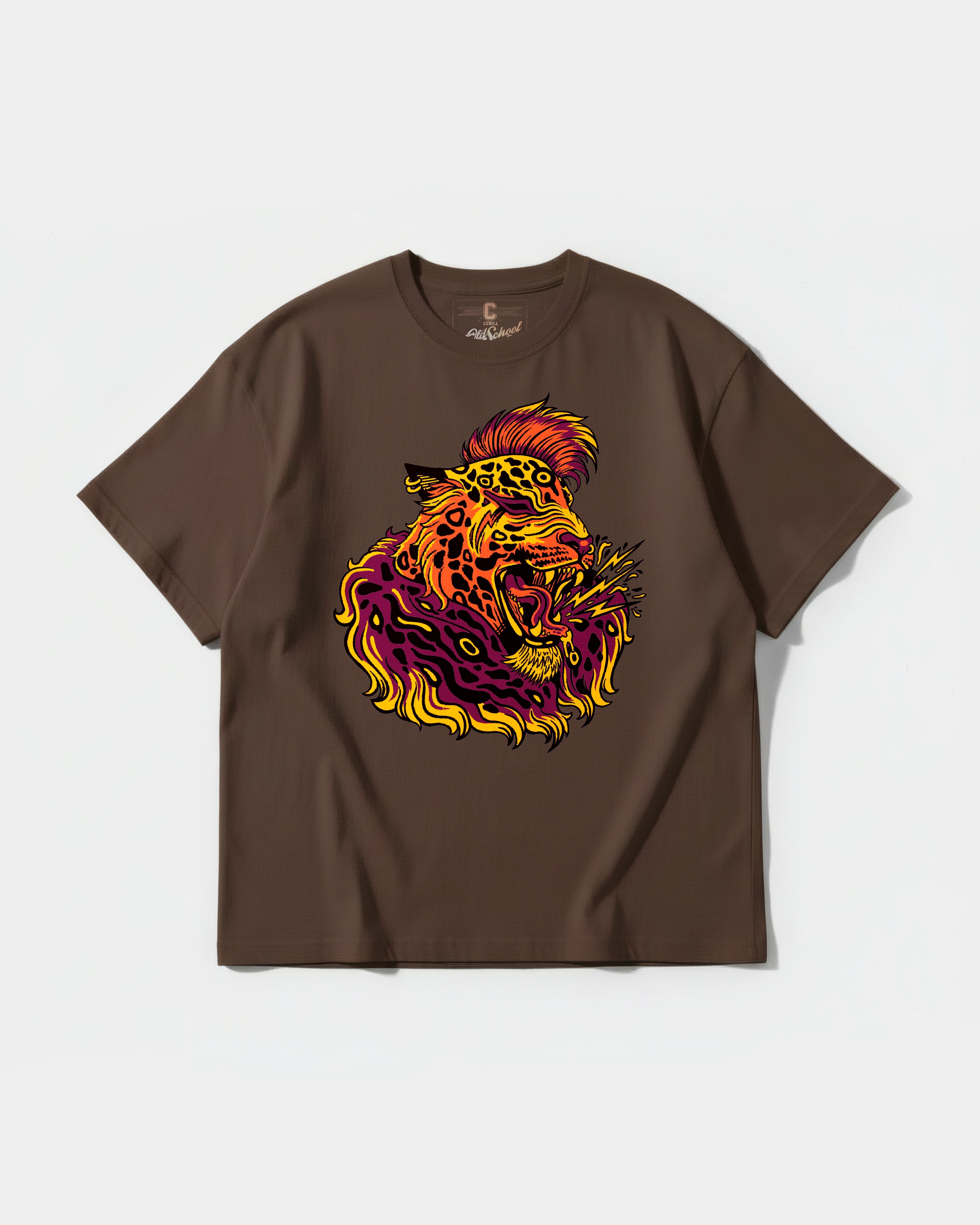 Camiseta Punk Leopard Big Front Oversize Basic Marron