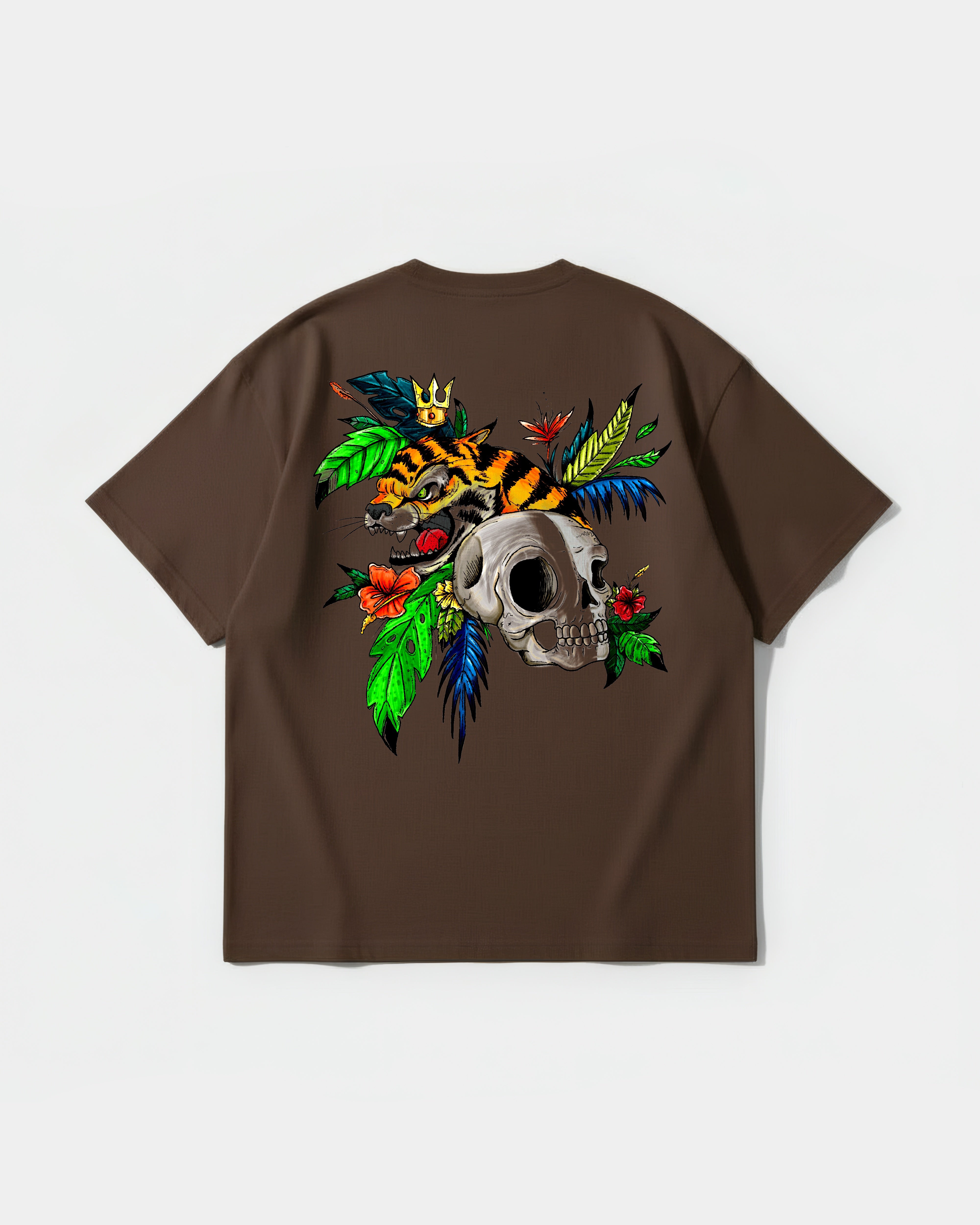 Camiseta Tiger Skull Big Back Oversize Basic Marron