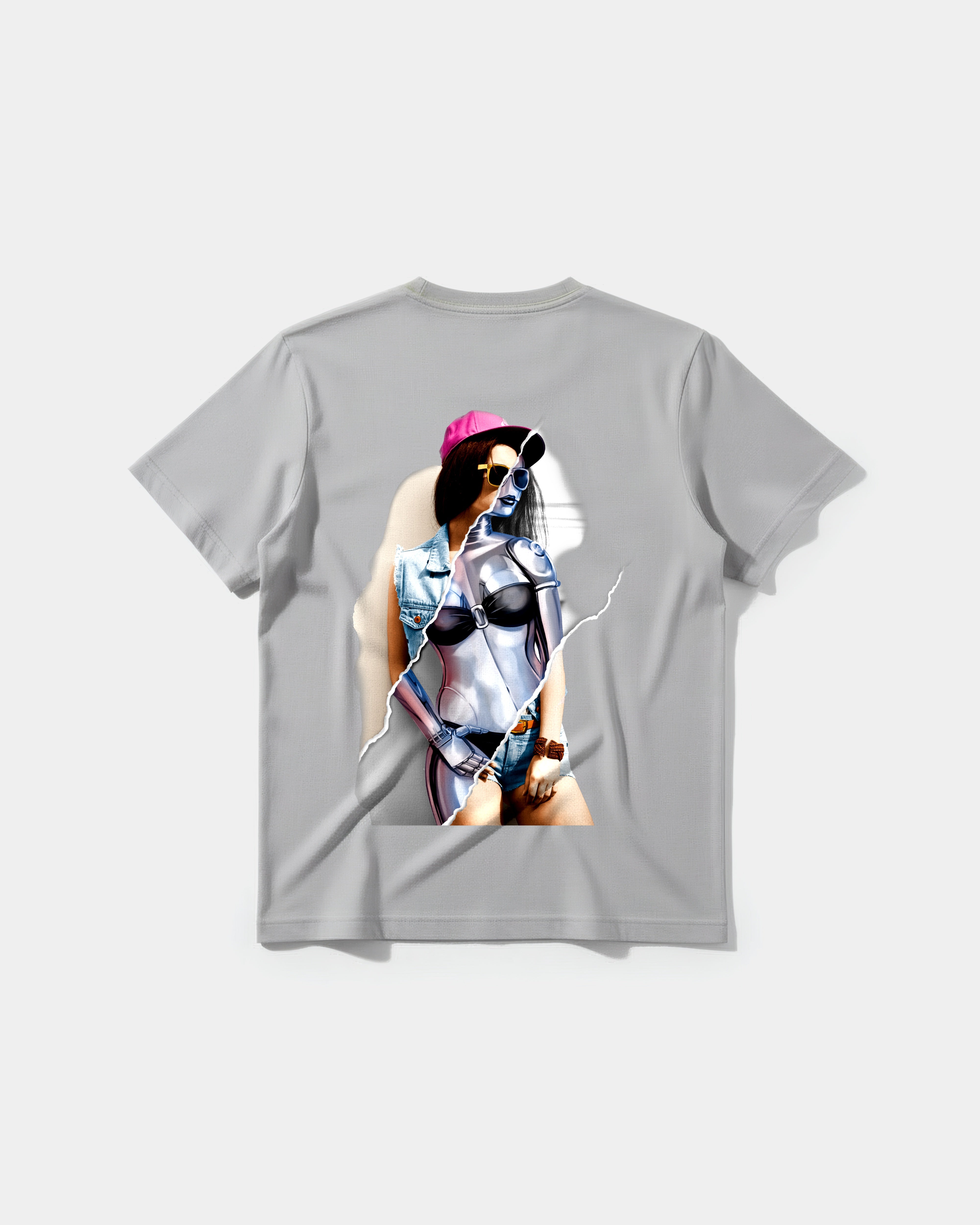 Camiseta Robot Girl Big Back Regular Basic Gris