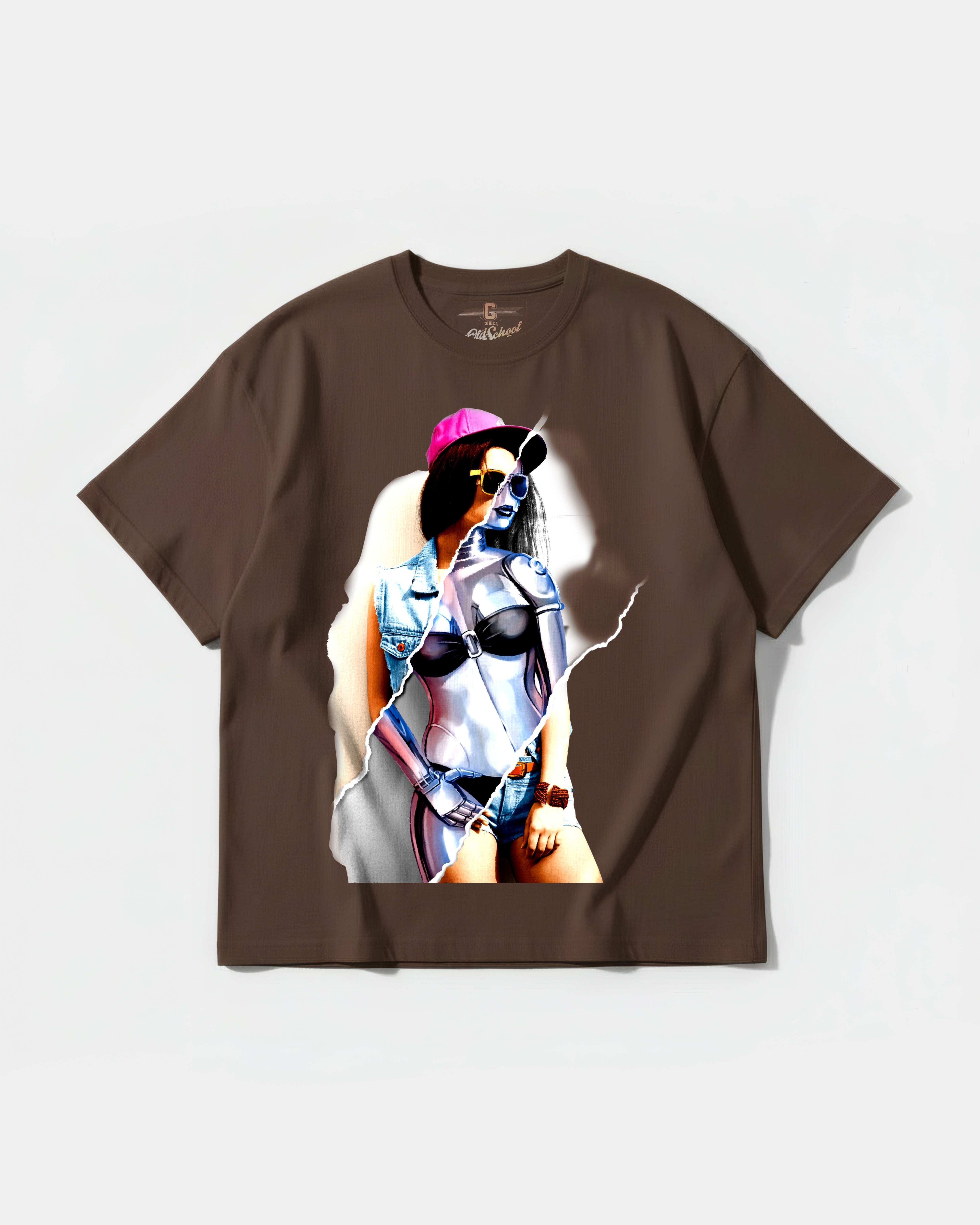 Camiseta Robot Girl Big Front Oversize Basic Marron