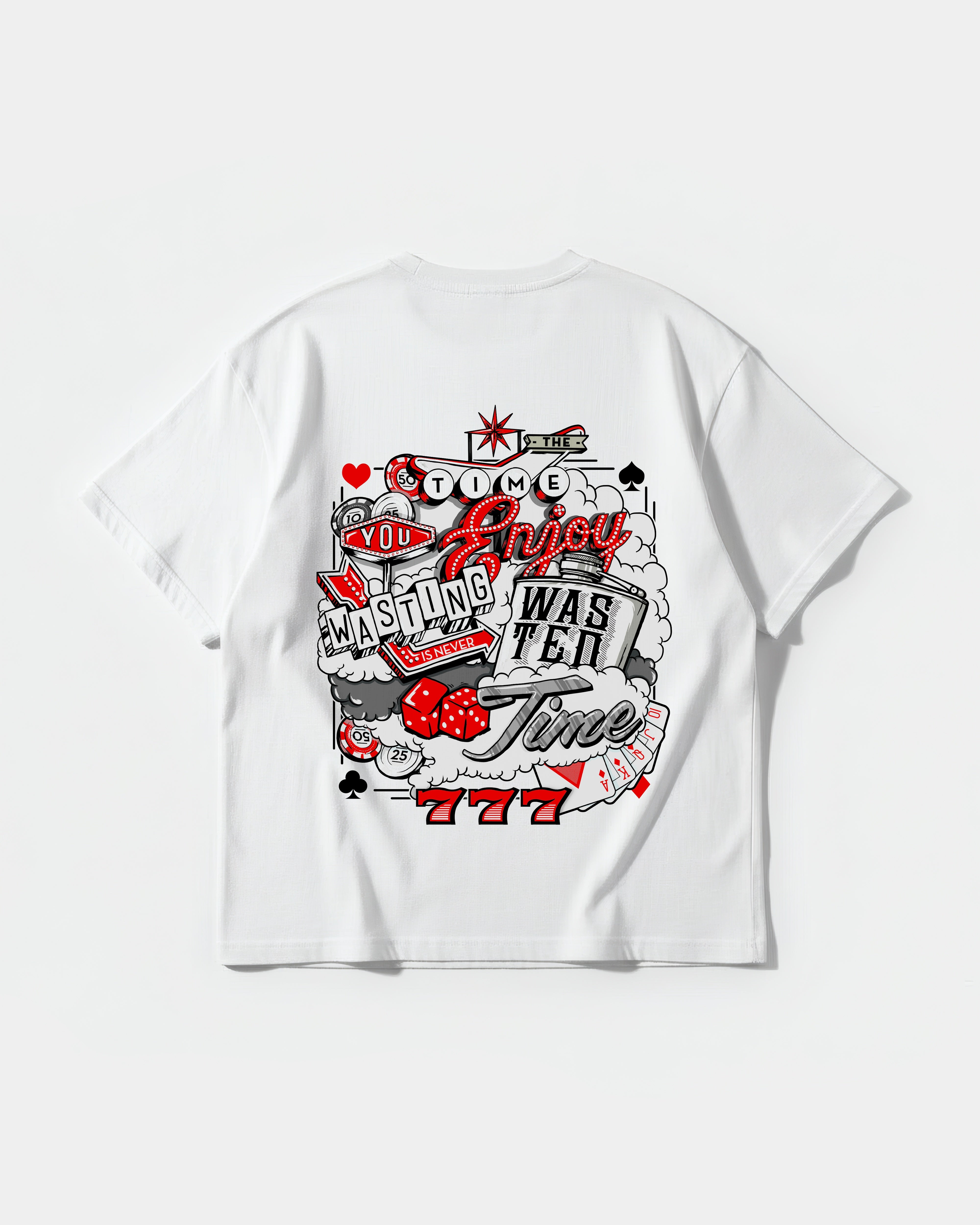 Camiseta Wasting Time 777 Big Back Oversize Basic Blanco