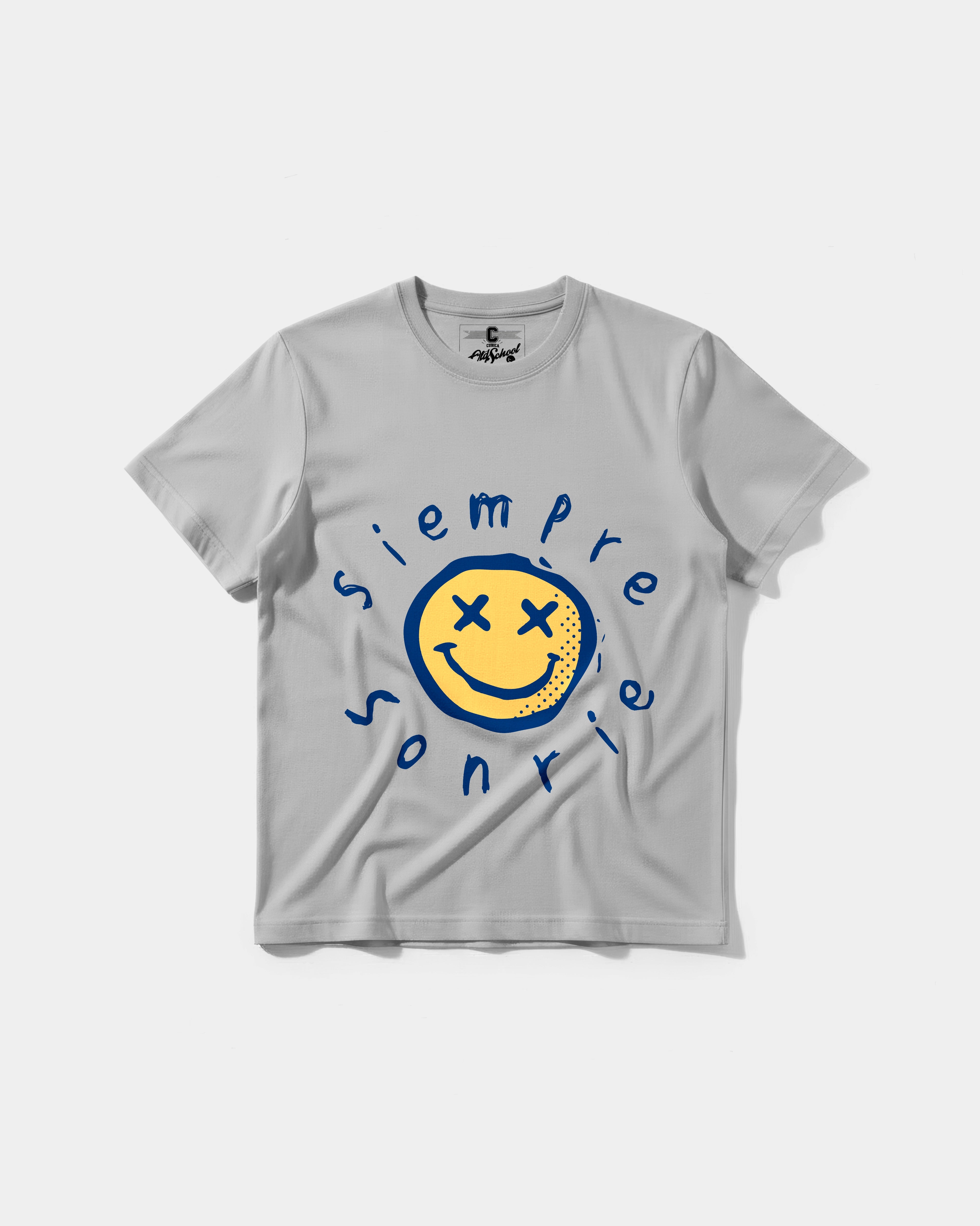 Camiseta Siempre Sonrie Pocket Front Regular Basic Gris