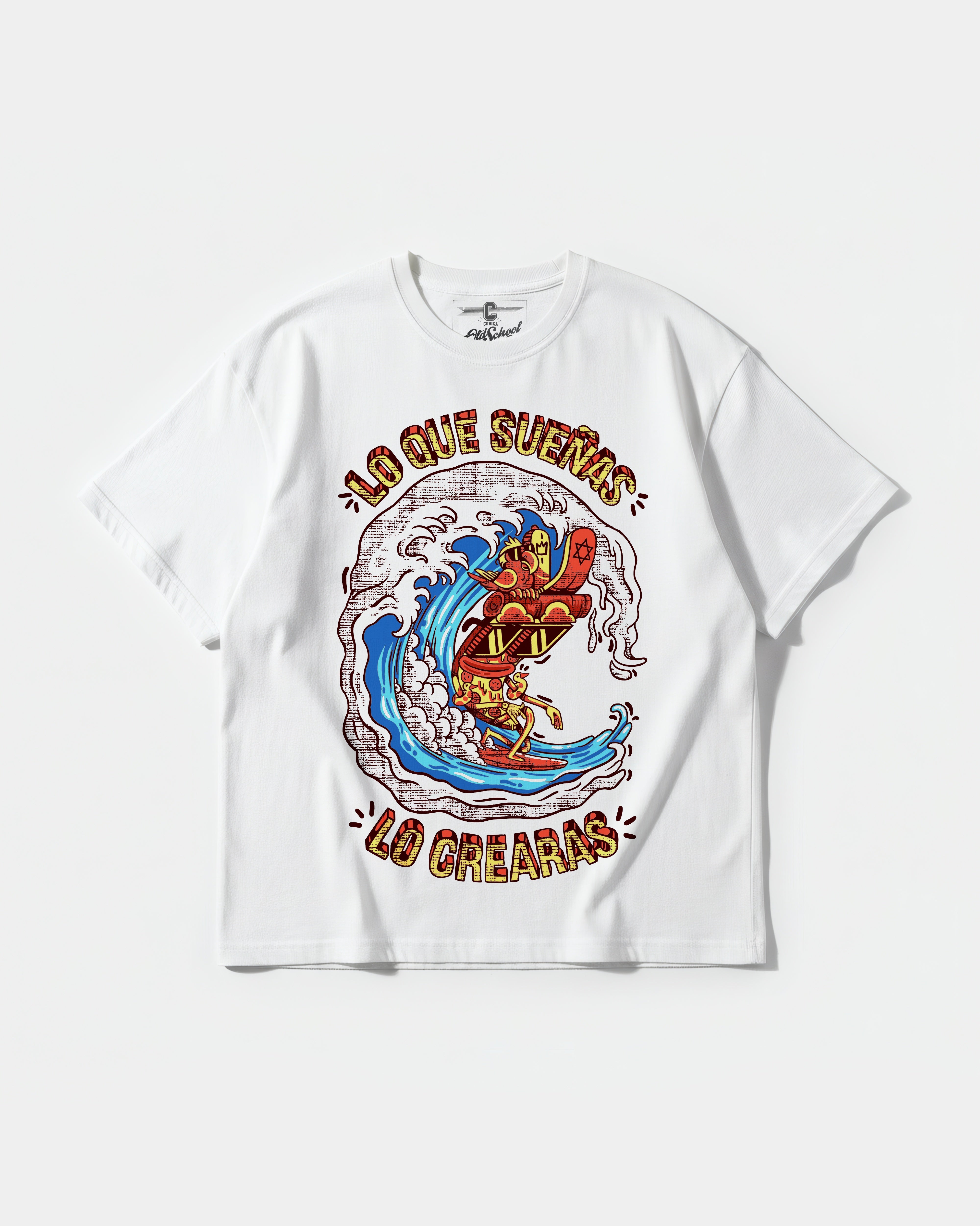 Camiseta Pizza Surf Big Front Oversize Basic Blanco