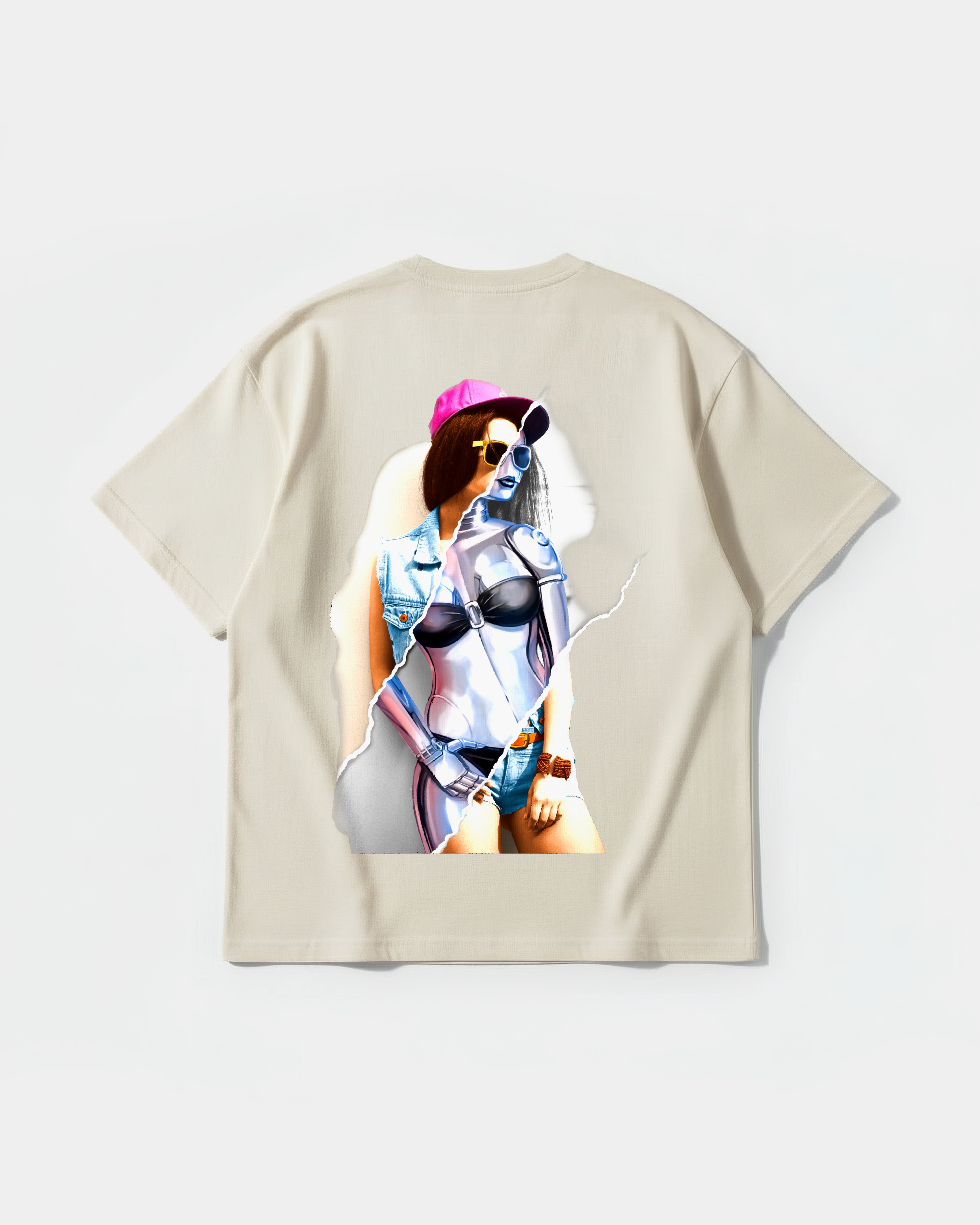 Camiseta Robot Girl Big Back Oversize Basic Beige