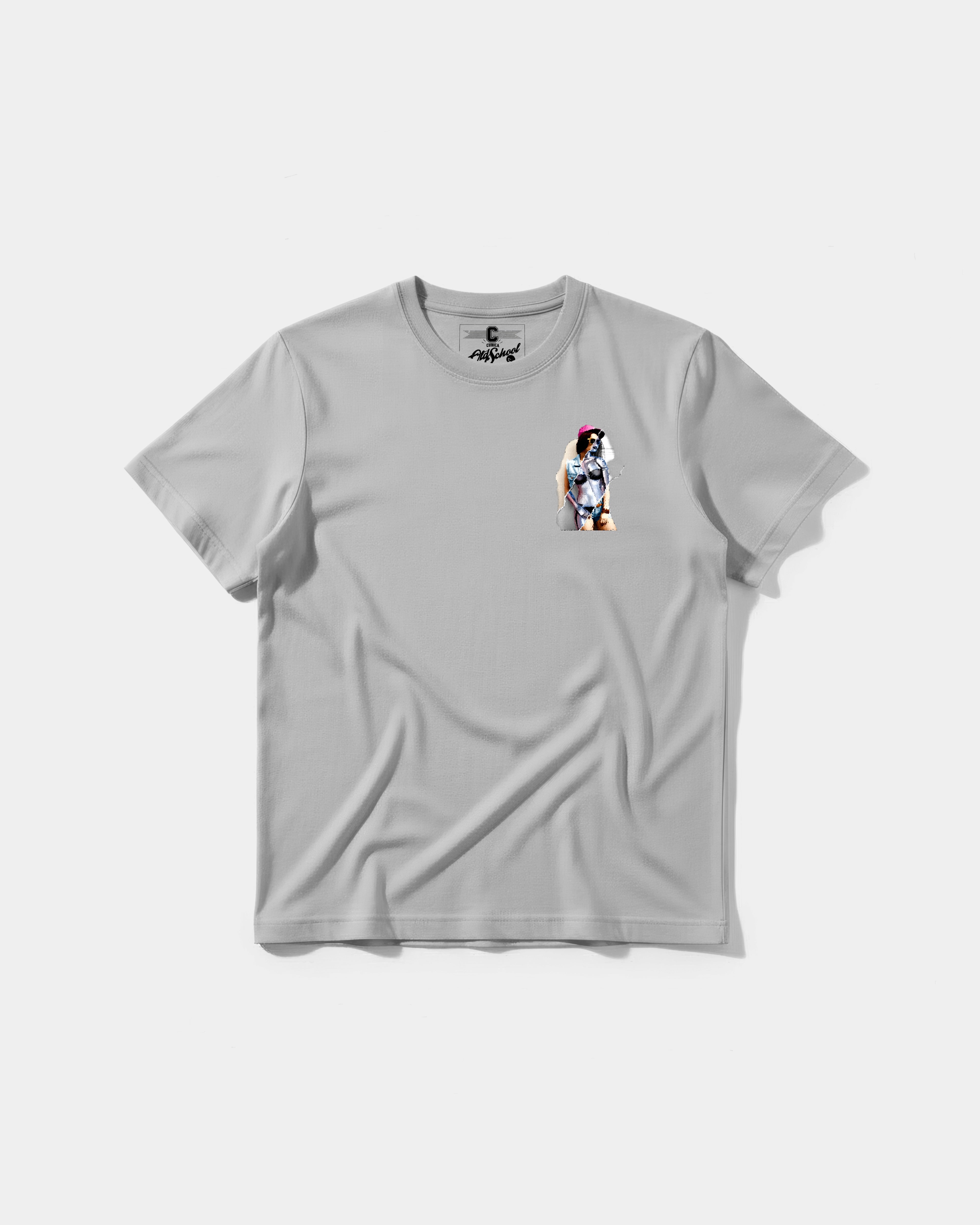 Camiseta Robot Girl Pocket Front Regular Basic Gris