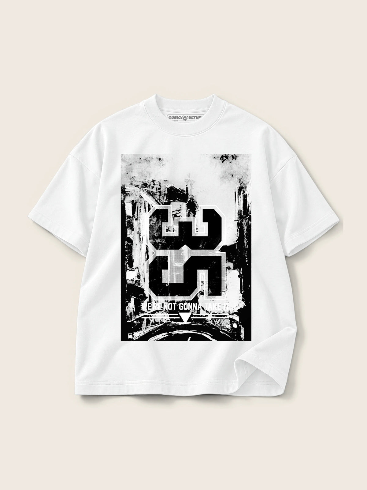 35 · Camiseta Semi Oversize con Cortes 410g Blanco, blanco, estampado frente, vista frontal