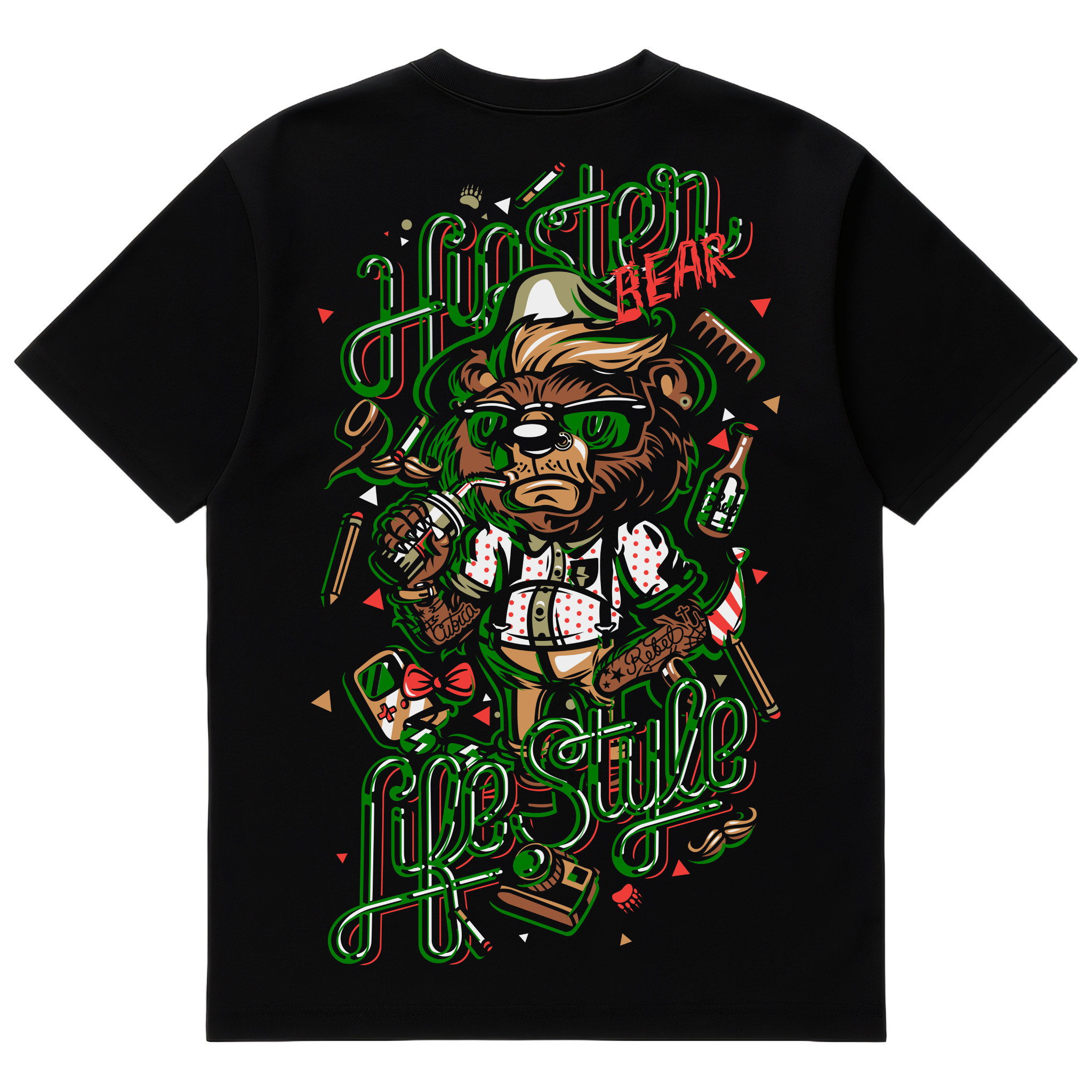 Camiseta Cubica Hipster Bear (GREEN)