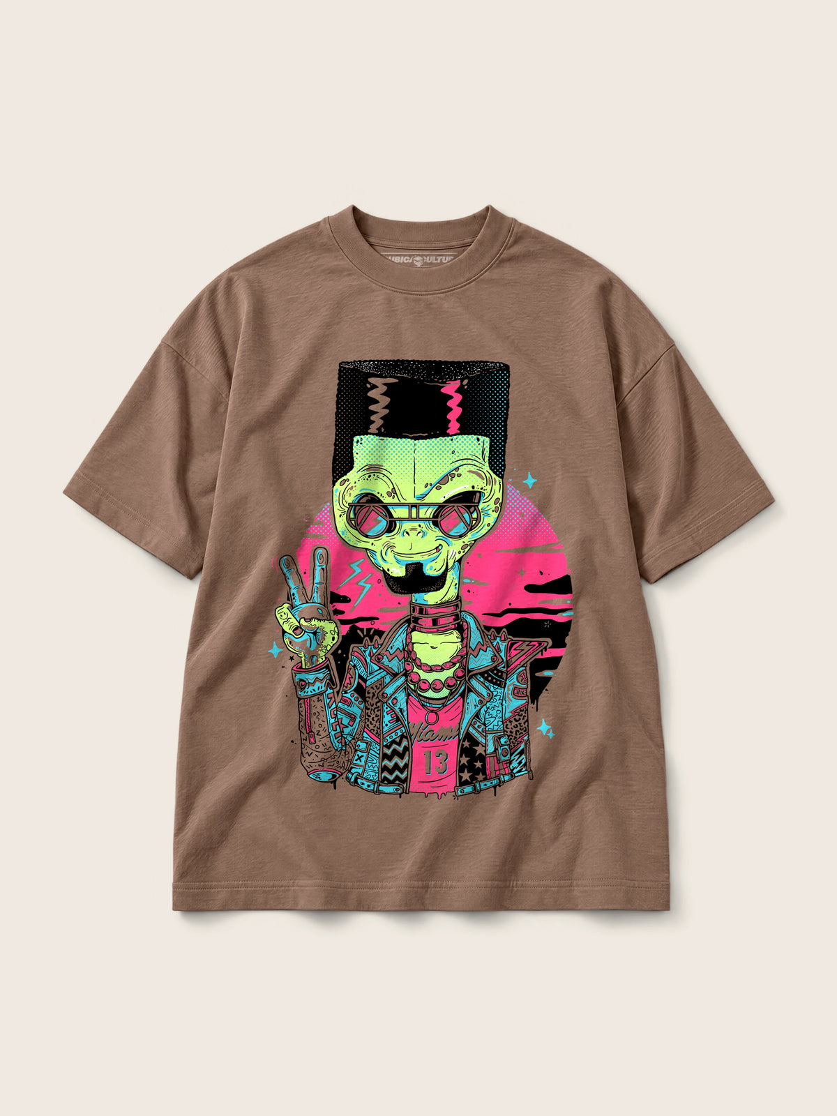 Alien In Miami · Camiseta Semi Oversize 310g, chocolate, estampado frente, vista frontal