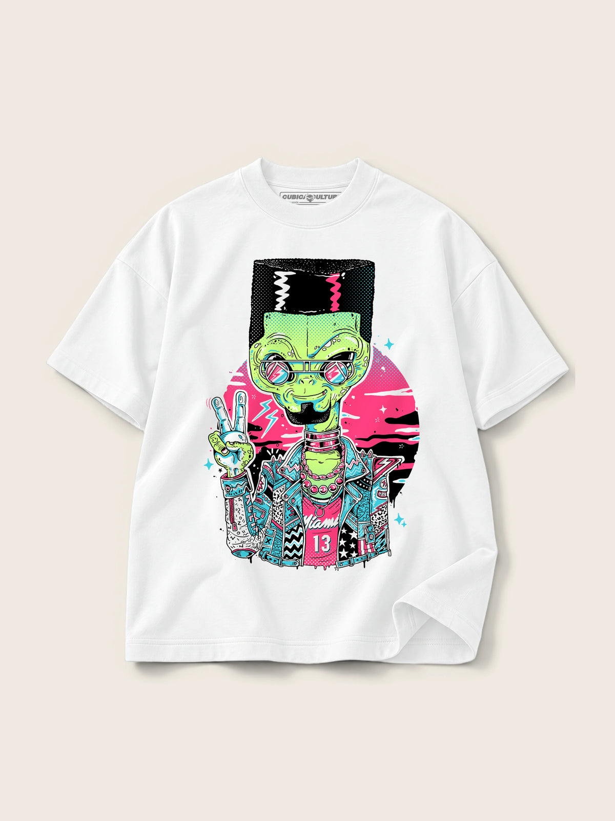 Alien In Miami · Camiseta Semi Oversize con Cortes 410g — Imagen del producto 1