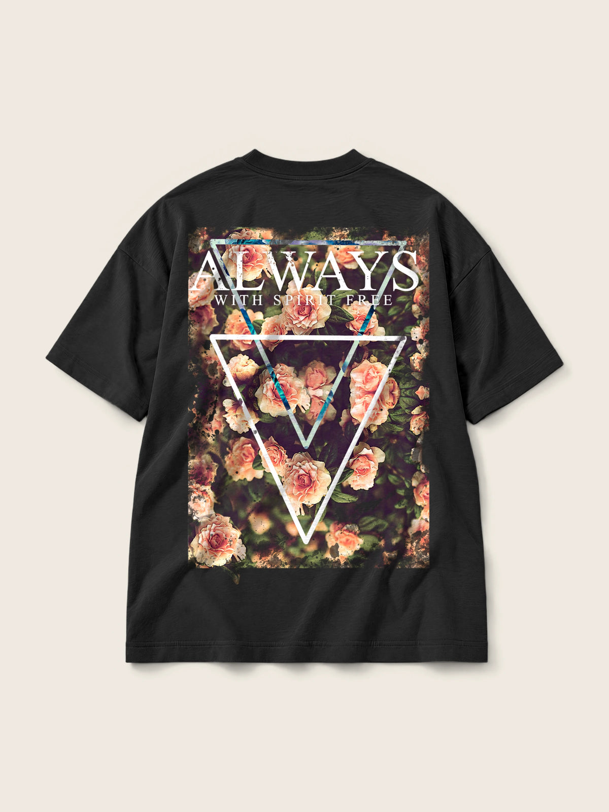 Always Free Spirit · Camiseta Semi Oversize 310g, negro, estampado espalda, vista trasera