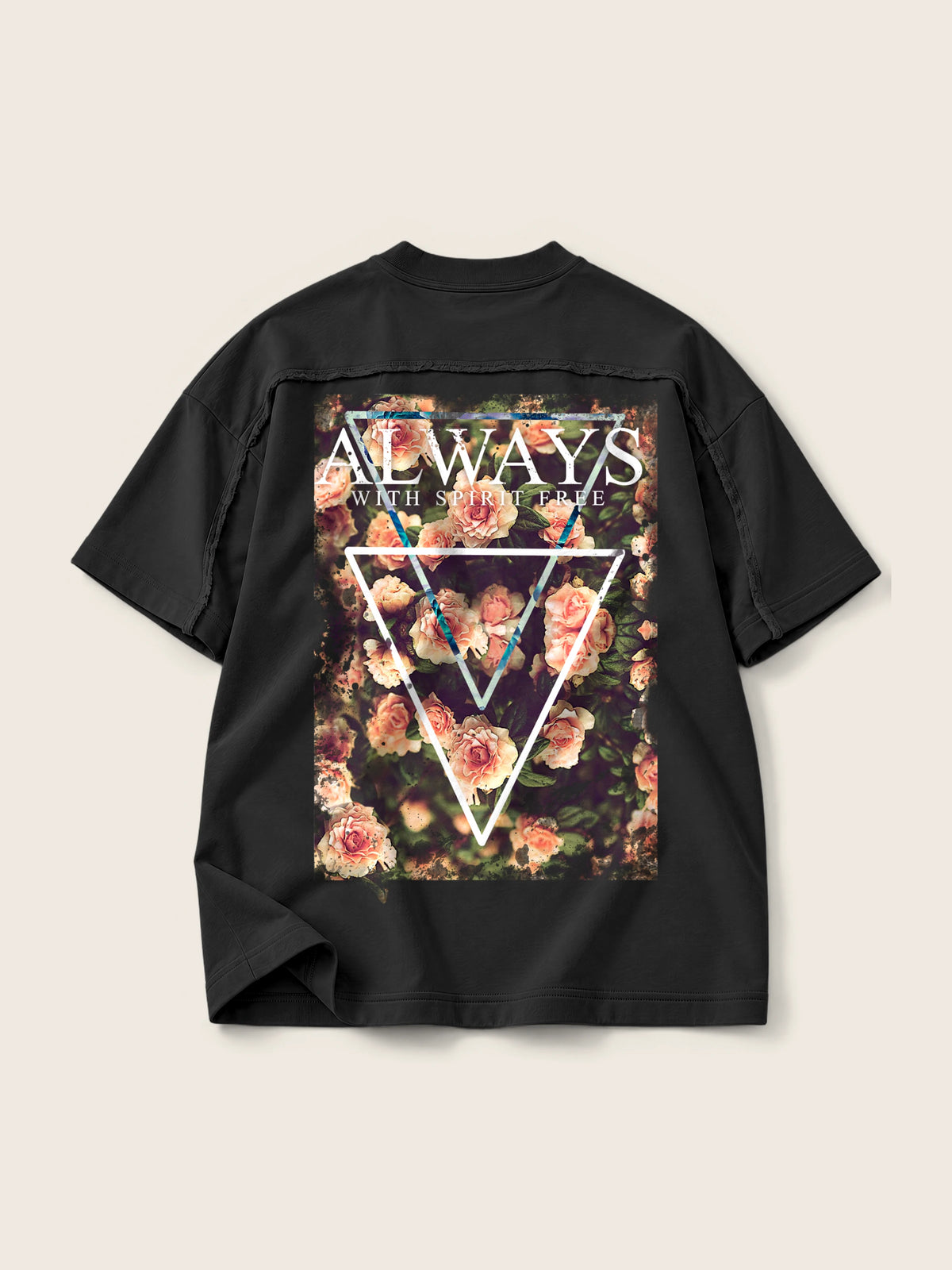 Always Free Spirit · Camiseta Semi Oversize con Cortes 410g, negro, estampado espalda, vista trasera