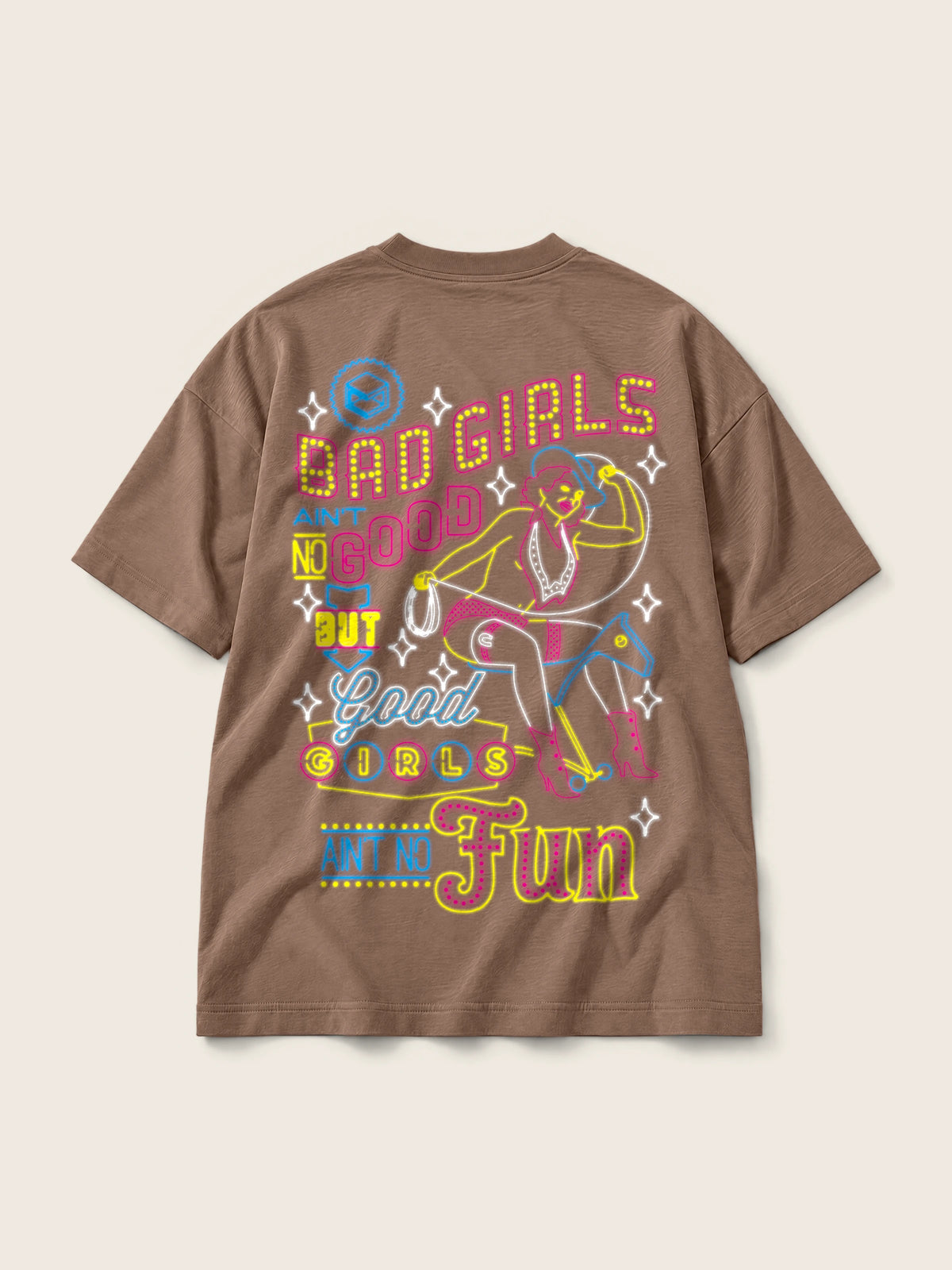 Bad Girls · Camiseta Semi Oversize 310g, chocolate, estampado espalda, vista trasera