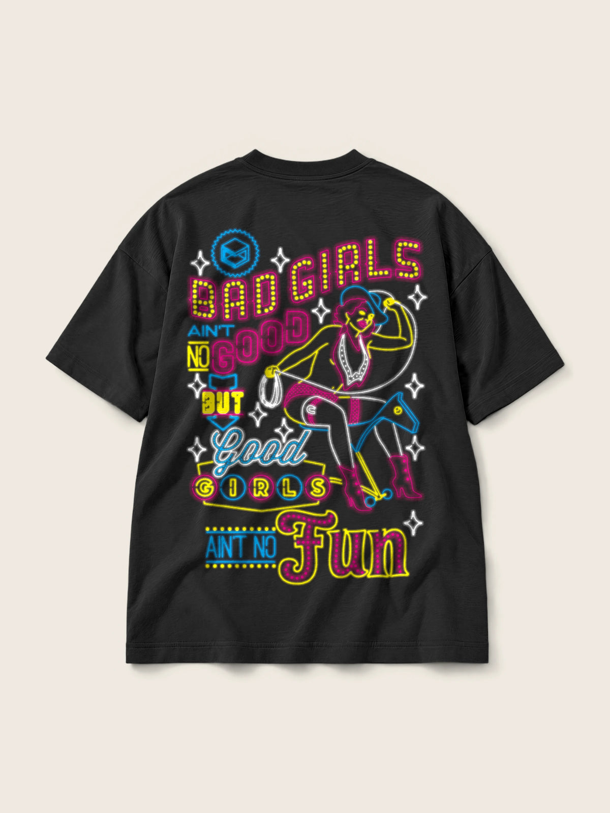 Bad Girls · Camiseta Semi Oversize 310g, negro, estampado espalda, vista trasera