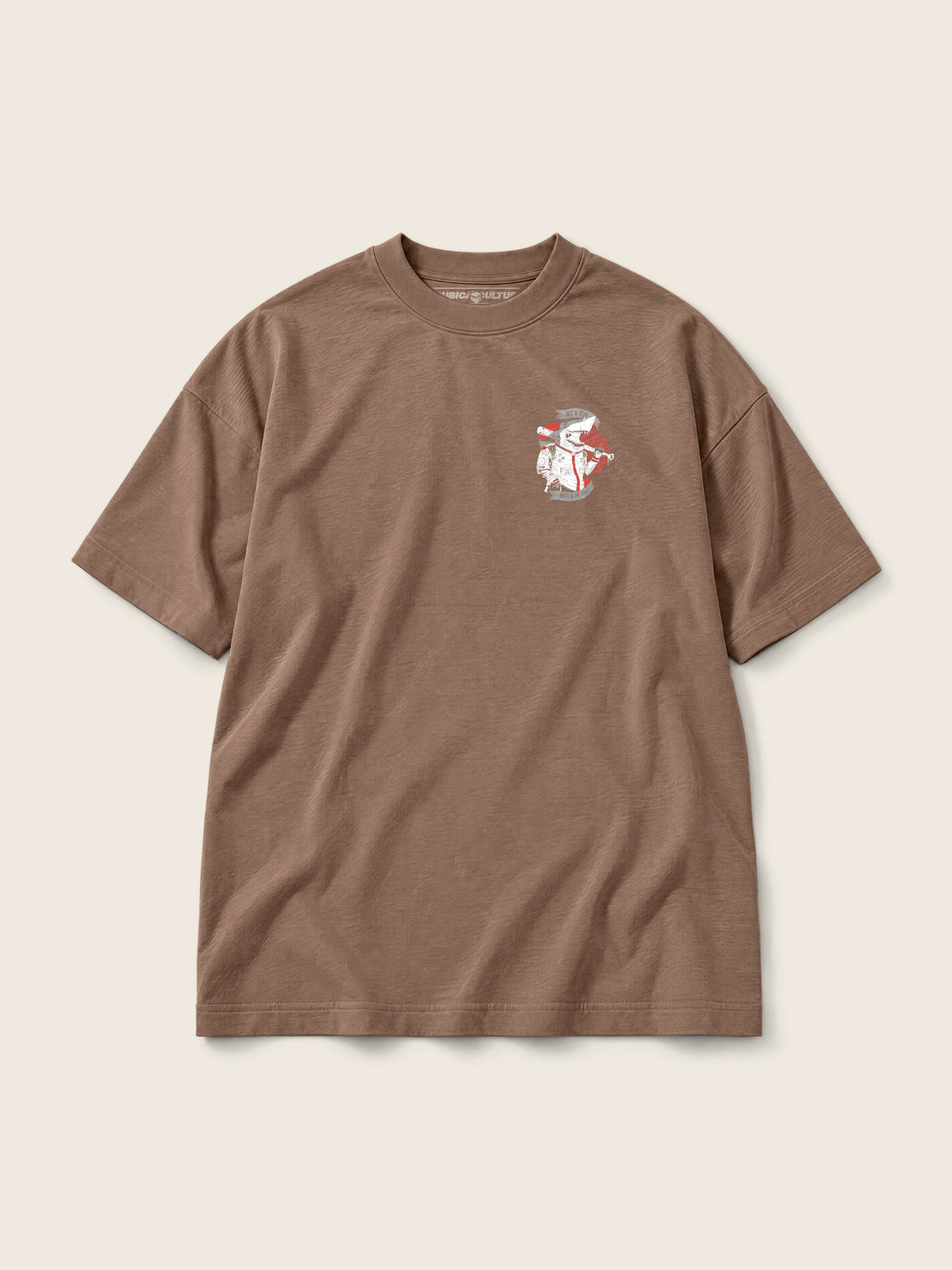 Baseball Shark · Camiseta Semi Oversize 310g, chocolate, estampado bolsillo + espalda, vista frontal