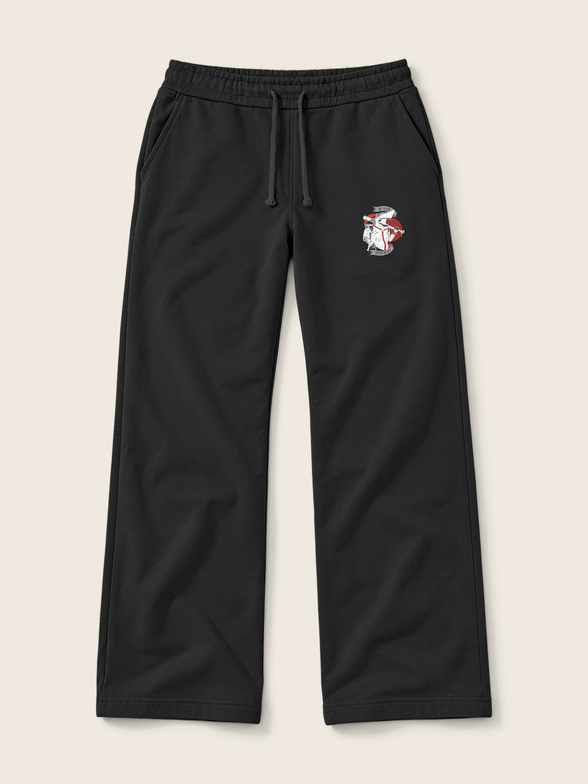 Baseball Shark · Pantalón Sudadera 410g Negro, negro, estampado bolsillo, vista frontal