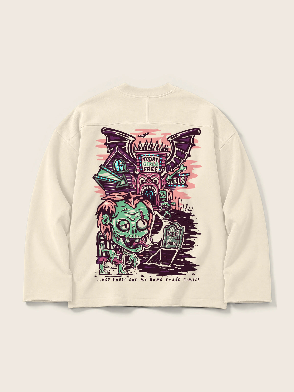 Beetlejuice · Buso Cuello Redondo 410g Crudo, crudo, estampado bolsillo + espalda, vista trasera