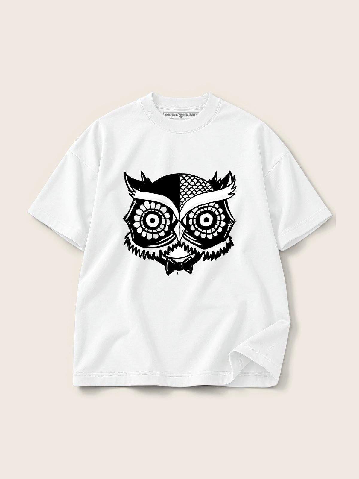 Buho · Camiseta Semi Oversize con Cortes 410g Blanco, blanco, estampado frente, vista frontal