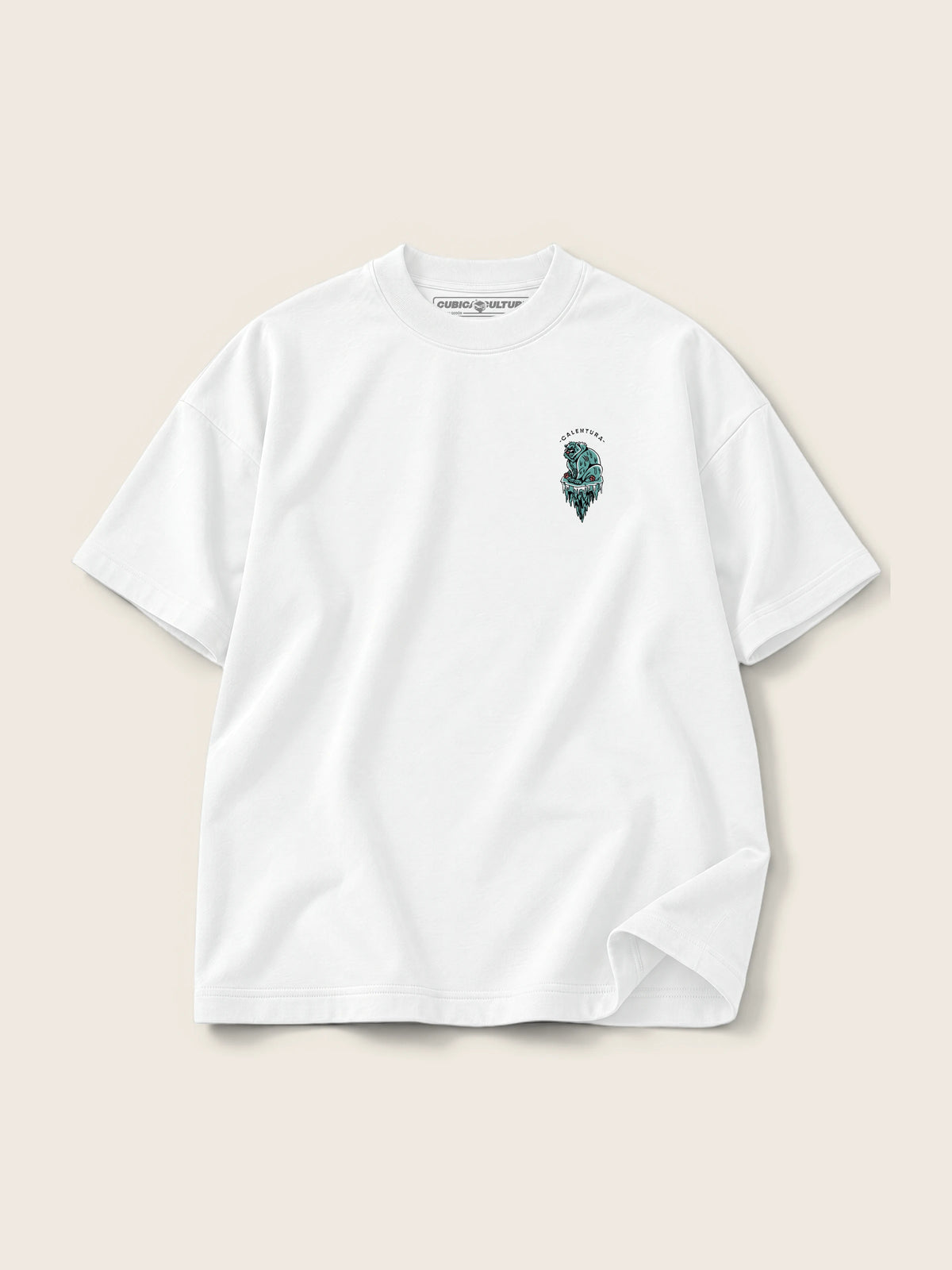 Calentura Oso Polar · Camiseta Semi Oversize con Cortes 410g Blanco, blanco, estampado bolsillo, vista frontal