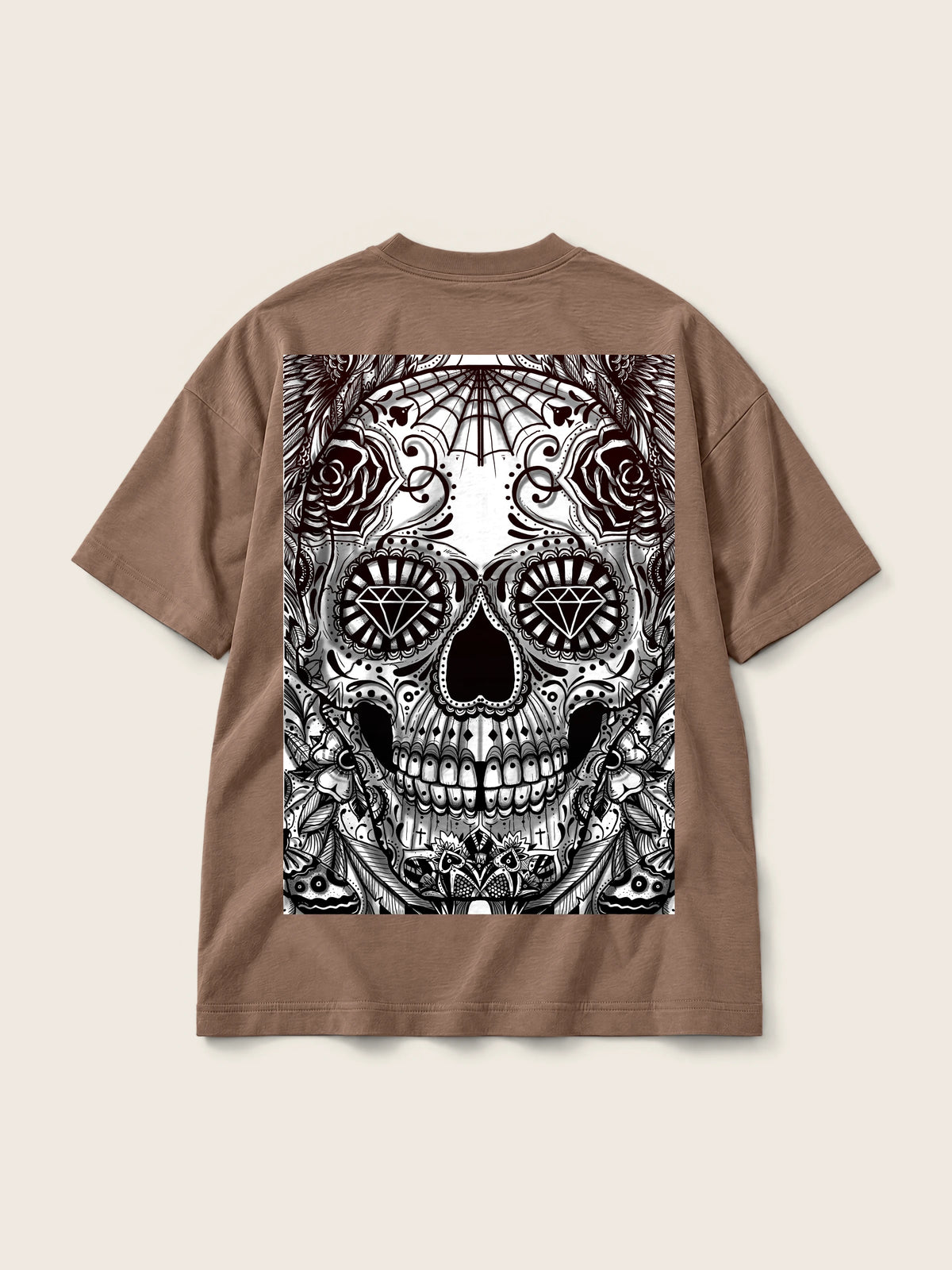 Catrina · Camiseta Semi Oversize 310g, chocolate, estampado espalda, vista trasera