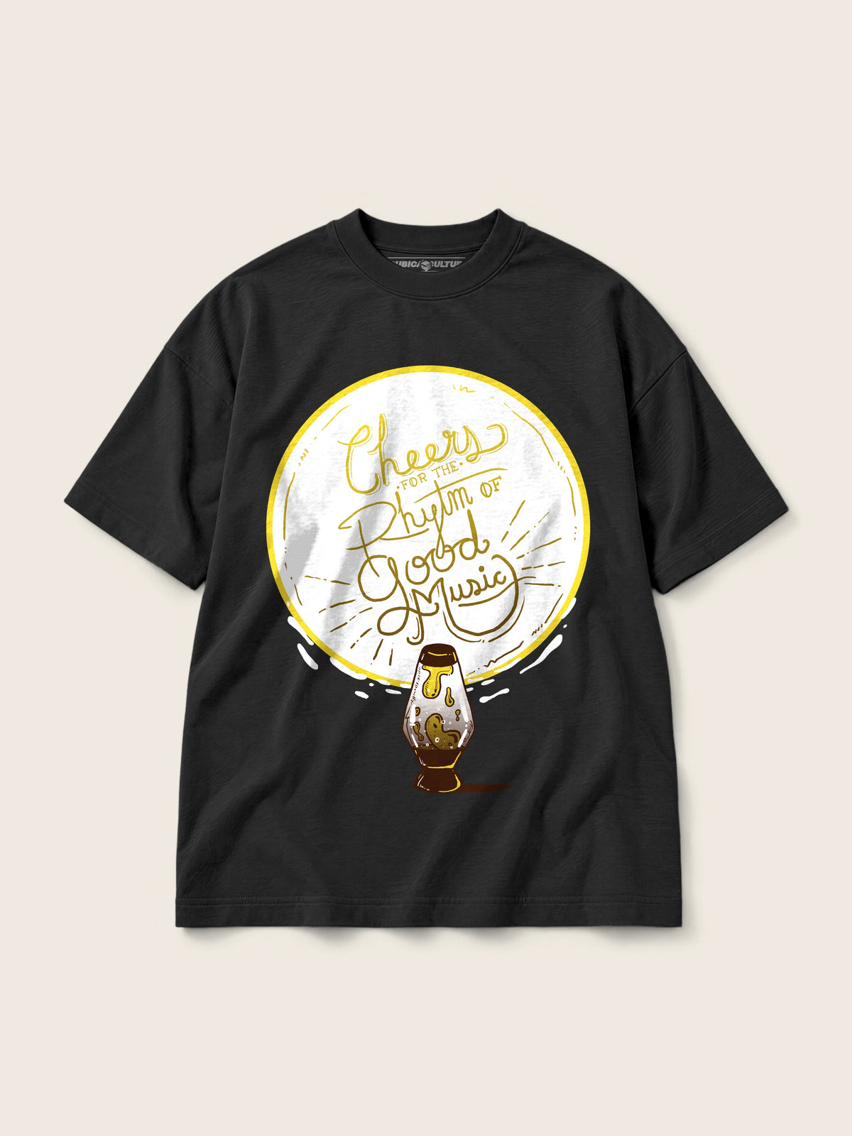 Cheers Good Music · Camiseta Semi Oversize 310g, negro, estampado frente, vista frontal