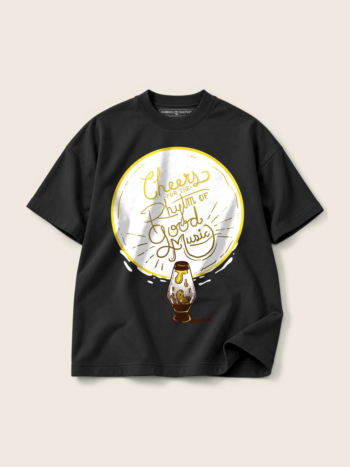 Cheers Good Music · Camiseta Semi Oversize con Cortes 410g, negro, estampado frente, vista frontal