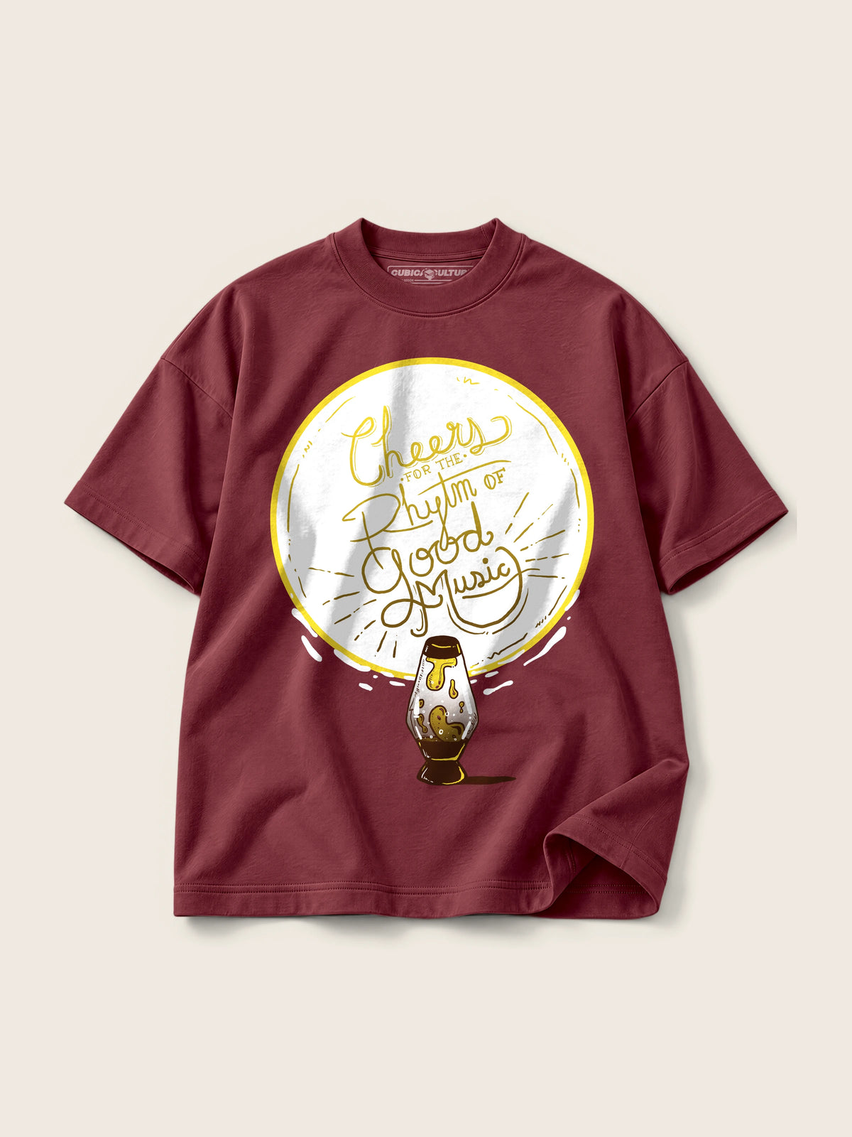 Cheers Good Music · Camiseta Semi Oversize con Cortes 410g, vino, estampado frente, vista frontal