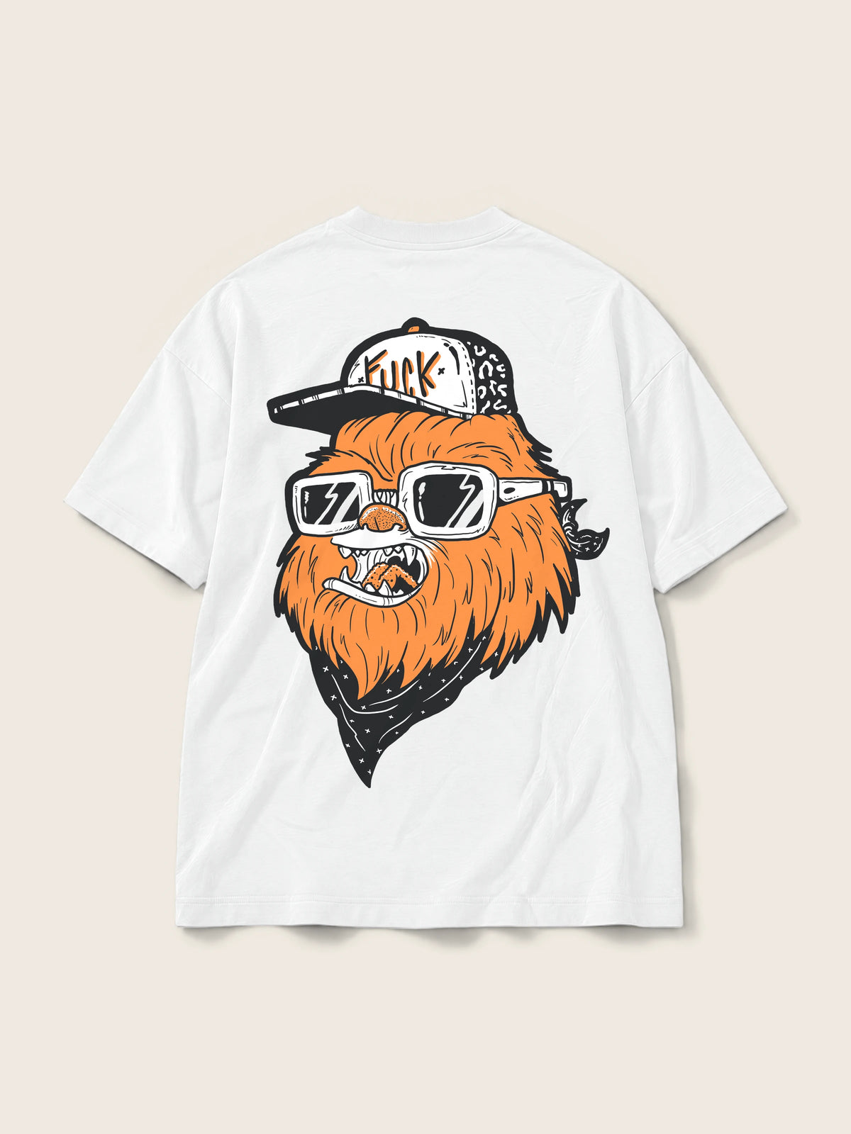 Chewie Hippie · Camiseta Semi Oversize 250g Blanco, blanco, estampado bolsillo + espalda, vista trasera