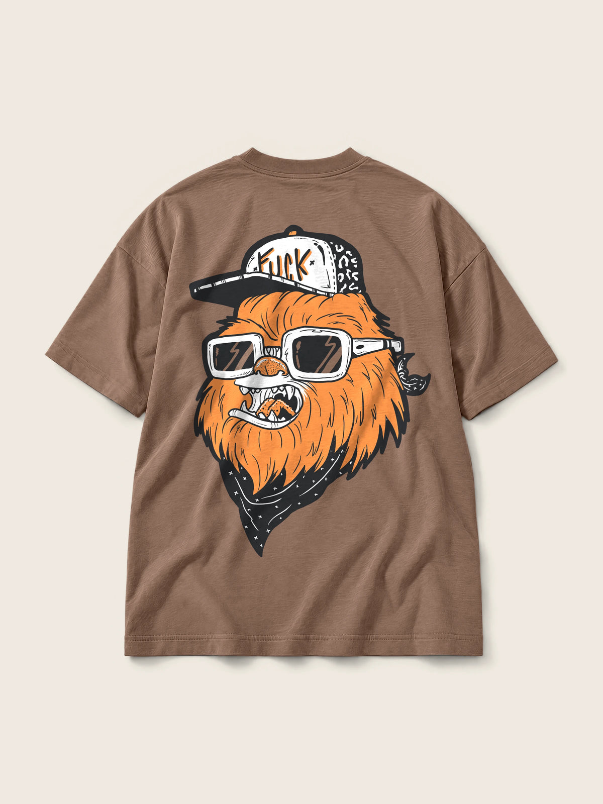 Chewie Hippie · Camiseta Semi Oversize 310g, chocolate, estampado bolsillo + espalda, vista trasera