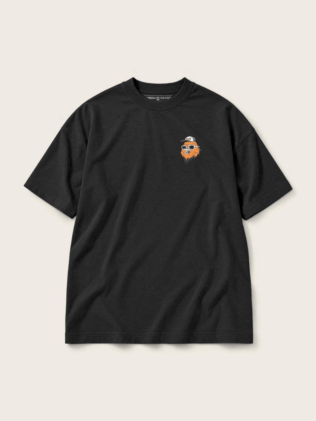 Chewie Hippie · Camiseta Semi Oversize 310g, negro, estampado bolsillo + espalda, vista frontal