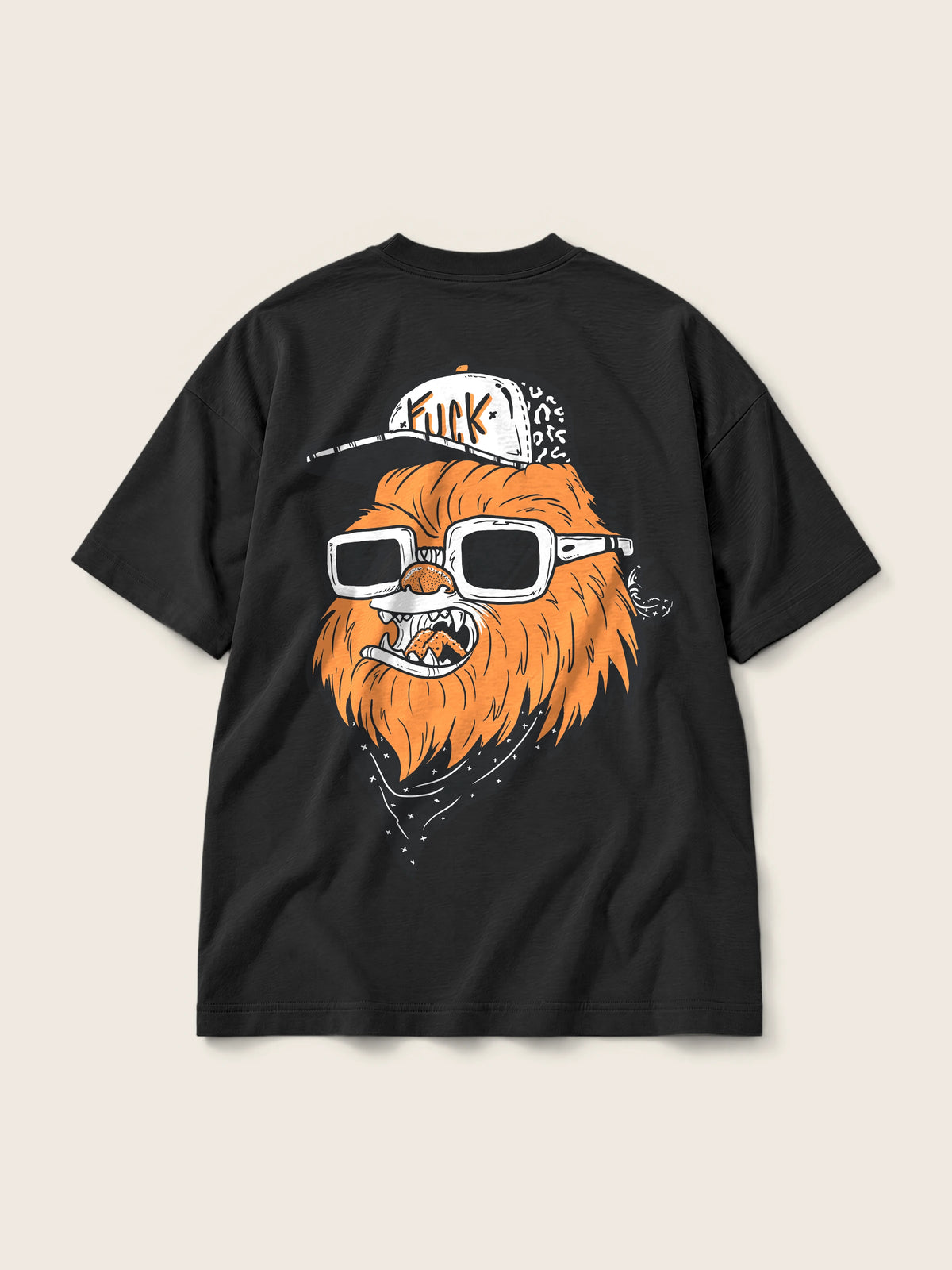 Chewie Hippie · Camiseta Semi Oversize 310g, negro, estampado espalda, vista trasera