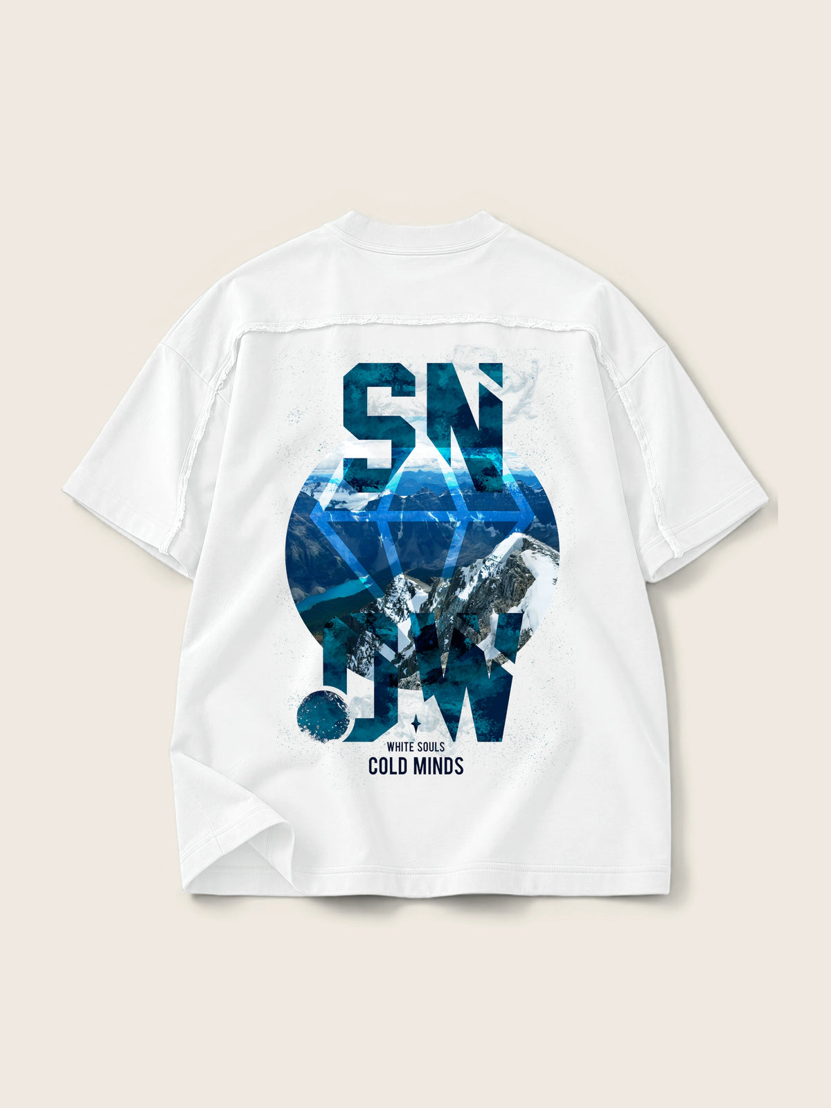 Cold Mind · Camiseta Semi Oversize con Cortes 410g Blanco, blanco, estampado espalda, vista trasera