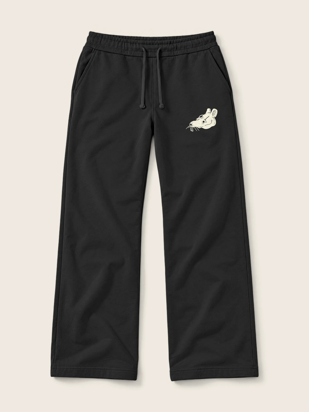 Crazy Mouse · Pantalón Sudadera 410g Negro, negro, estampado bolsillo, vista frontal