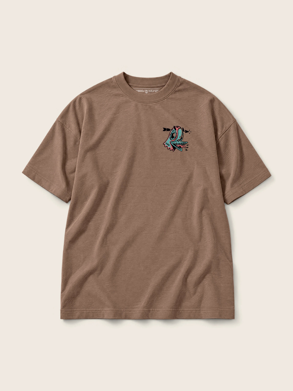Crazy Paloma · Camiseta Semi Oversize 310g, chocolate, estampado bolsillo, vista frontal