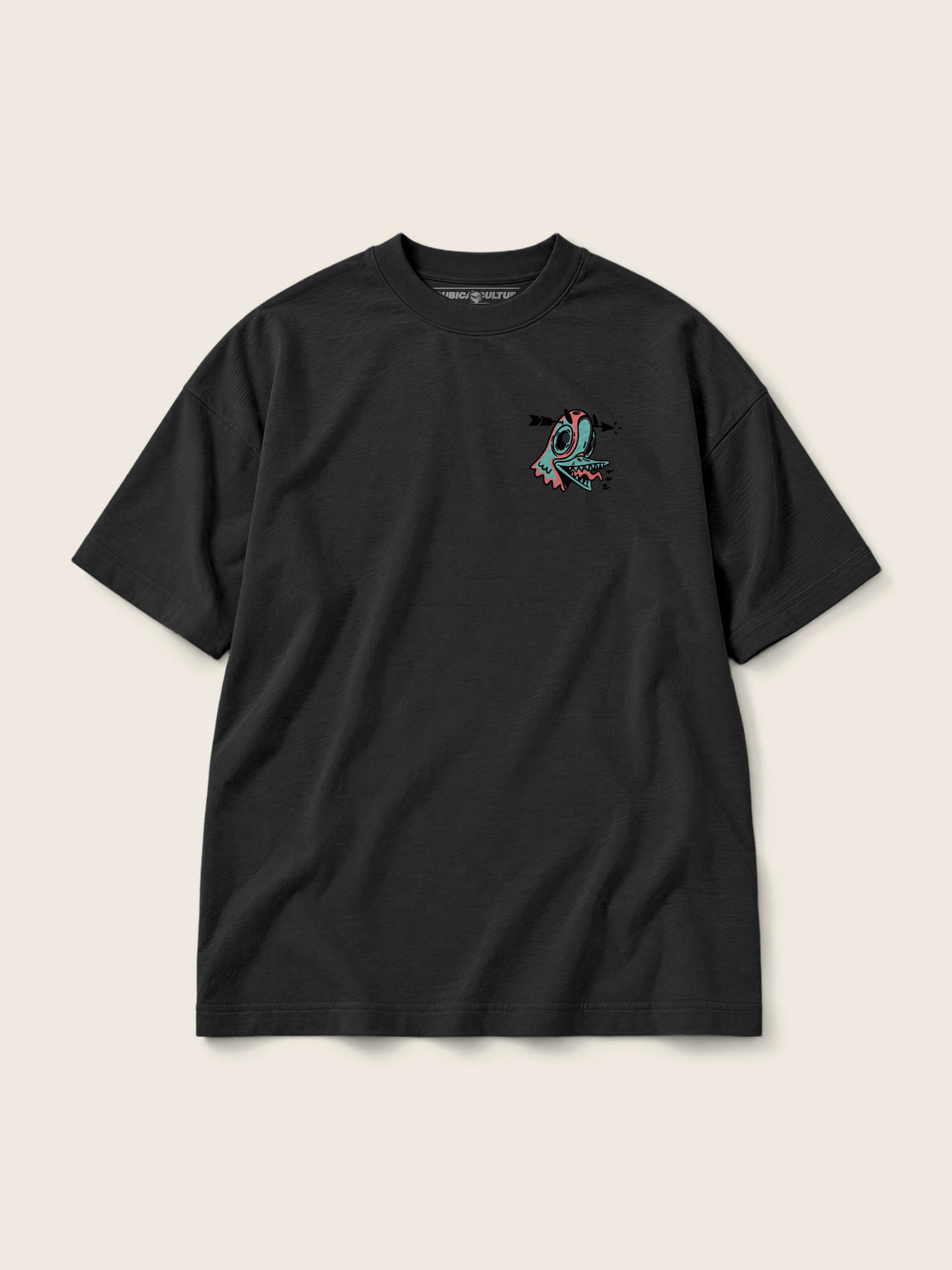 Crazy Paloma · Camiseta Semi Oversize 310g, negro, estampado bolsillo, vista frontal