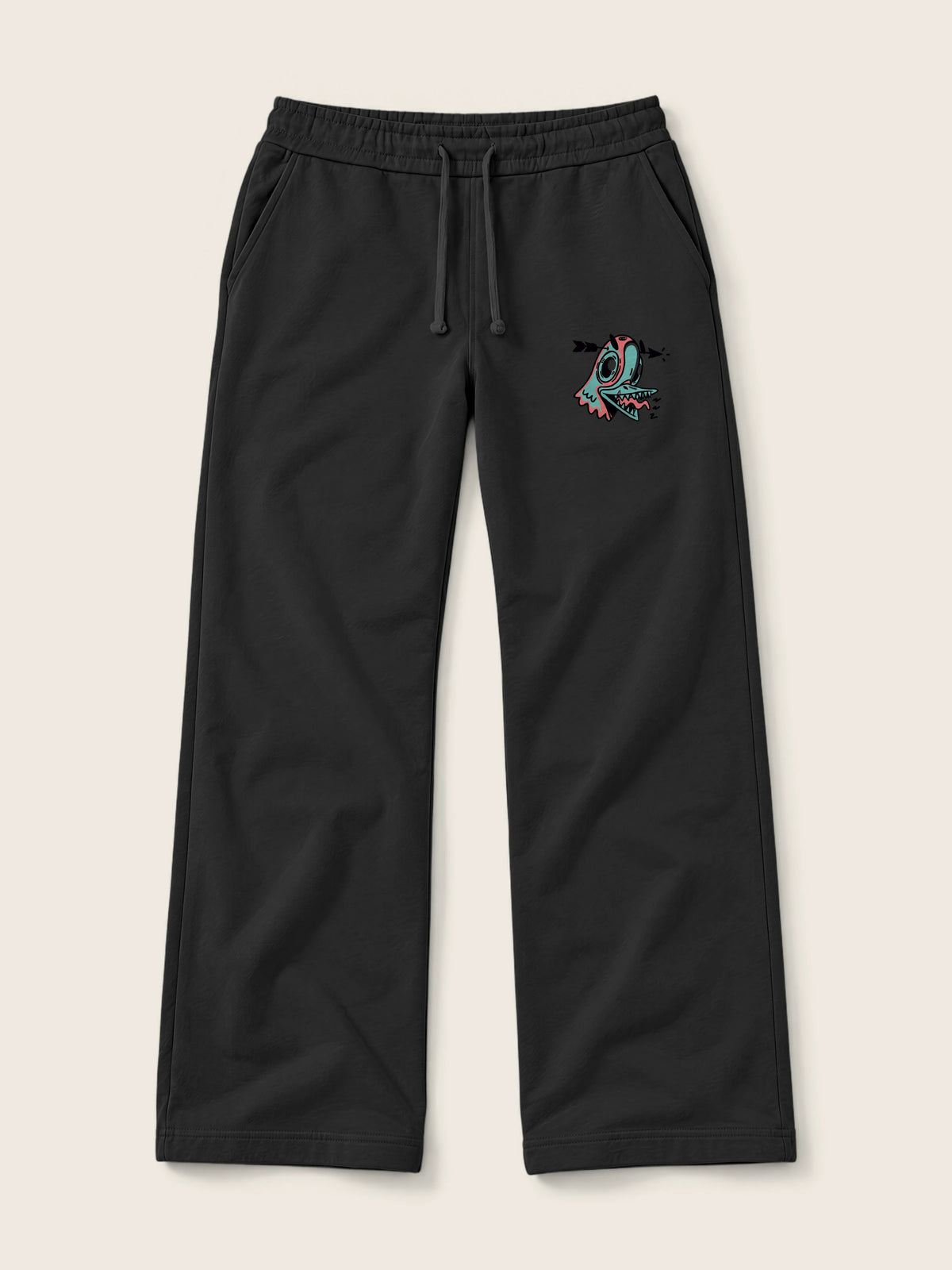 Crazy Paloma · Pantalón Sudadera 410g, negro, estampado bolsillo, vista frontal