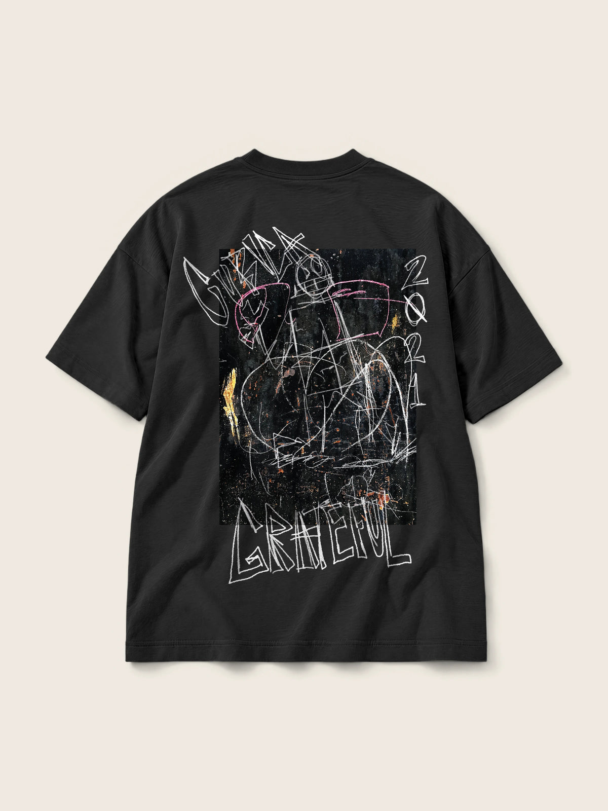 Cubica Grateful · Camiseta Semi Oversize 310g, negro, estampado espalda, vista trasera