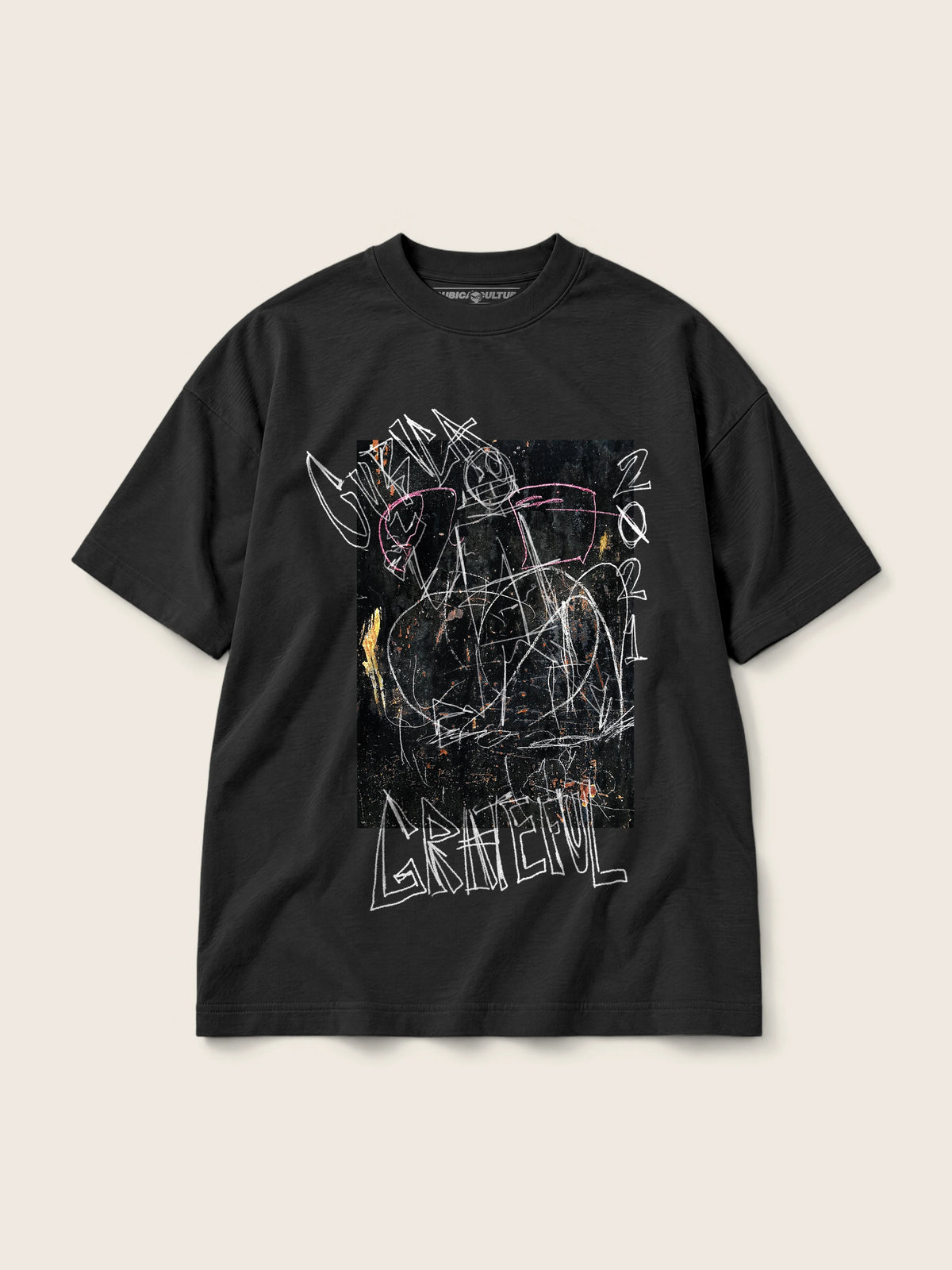 Cubica Grateful · Camiseta Semi Oversize 310g, negro, estampado frente, vista frontal
