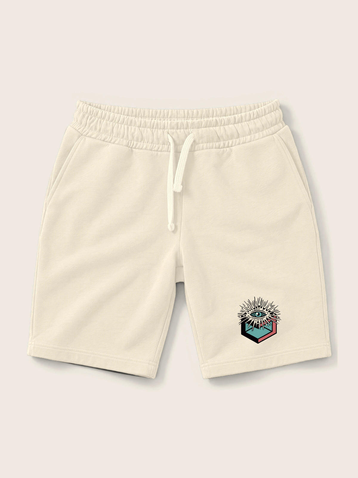 Cubo Eyes · Pantaloneta 410g Crudo, crudo, estampado bolsillo, vista frontal
