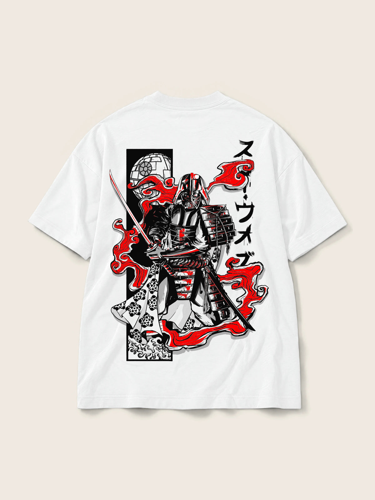 Darth Vader · Camiseta Semi Oversize 250g Blanco, blanco, estampado espalda, vista trasera