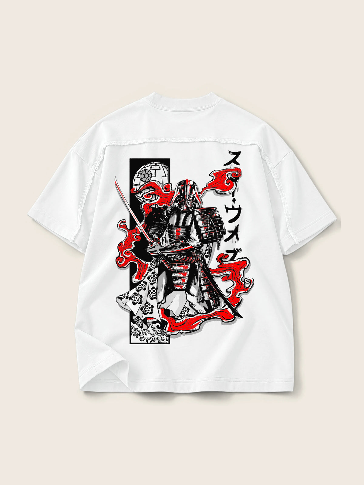 Darth Vader · Camiseta Semi Oversize con Cortes 410g Blanco — Imagen del producto 3