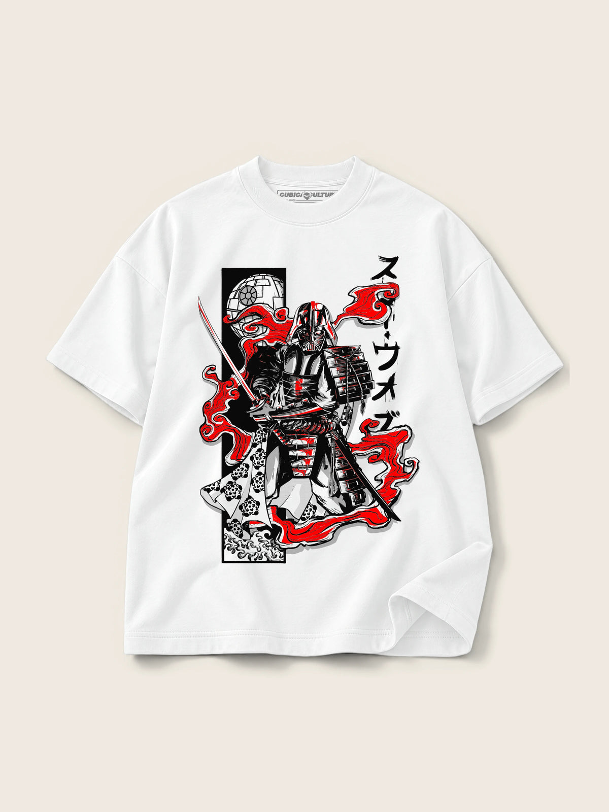 Darth Vader · Camiseta Semi Oversize con Cortes 410g Blanco — Imagen del producto 1