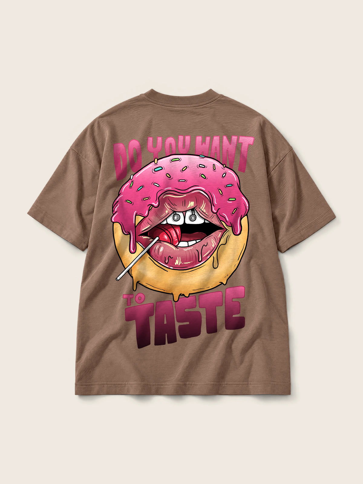 Do You Want · Camiseta Semi Oversize 310g, chocolate, estampado espalda, vista trasera